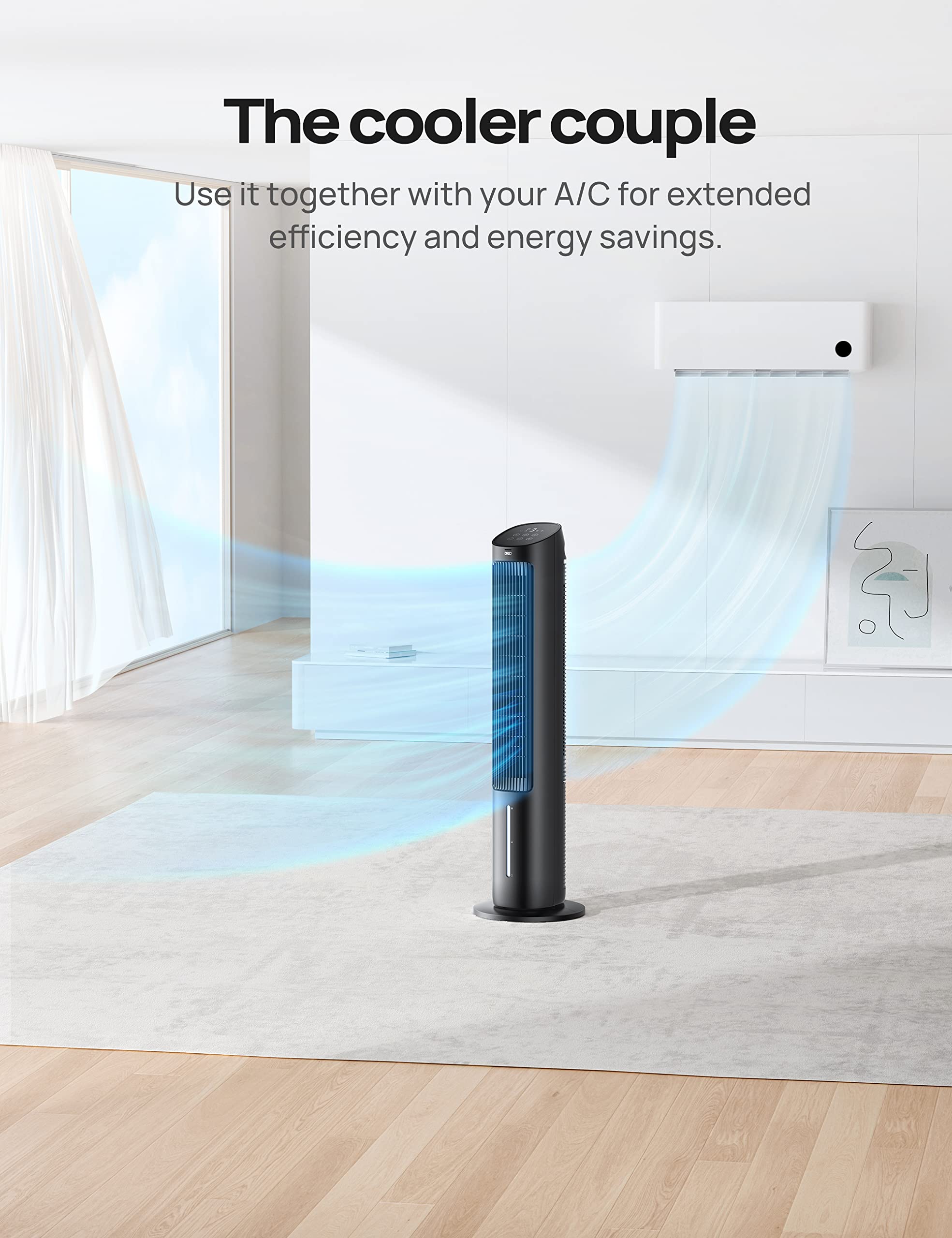 Dreo Tower Fan, 40    Fans That Blow Cold Air, 80 Oscillating, Removable Water Tank, Remote Control, 4 Speeds, 7H Timer, Bedroom