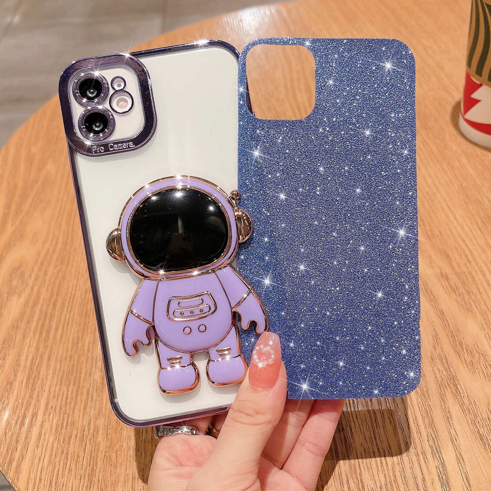 Mgqiling Compatible For Iphone 12 6.1 Inch Bling Plating Astronaut Hidden Stand Case, Cute 6D Stand Glitter Phone Case For Women