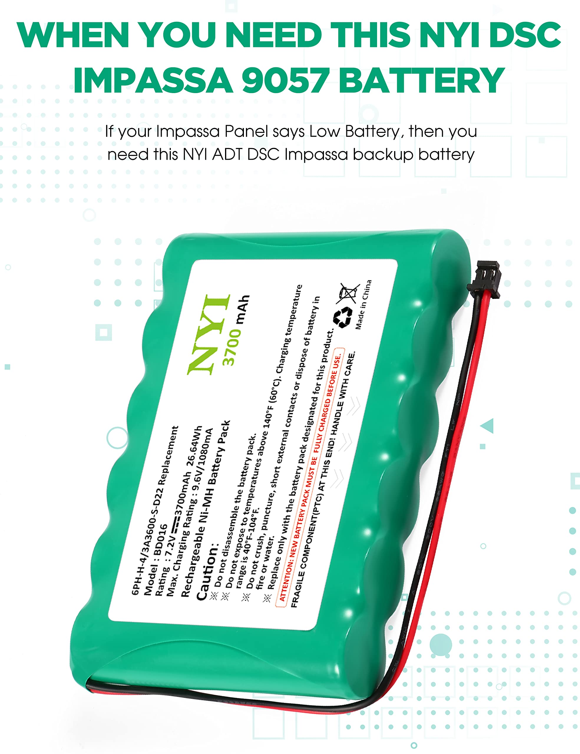 Nyi Upgraded 3700Mah Battery Compatible With Dsc Impassa 9057 2 Way Wireless Security System Alarm Panel, 6Ph H 4/3A3600 S D22 R