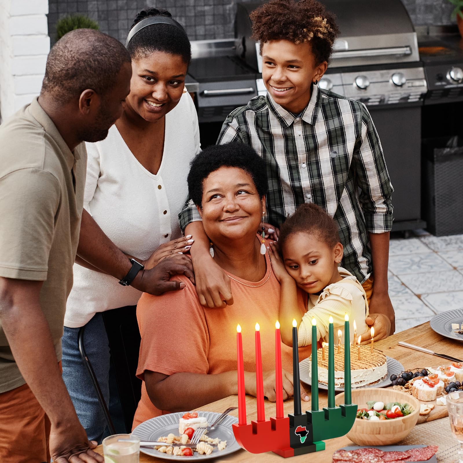 8 Pieces Kwanzaa Kinara Set 7 Kwanzaa Led Candles And 1 Candle Holder Flameless Battery Powered Electric Taper Candle With Wood