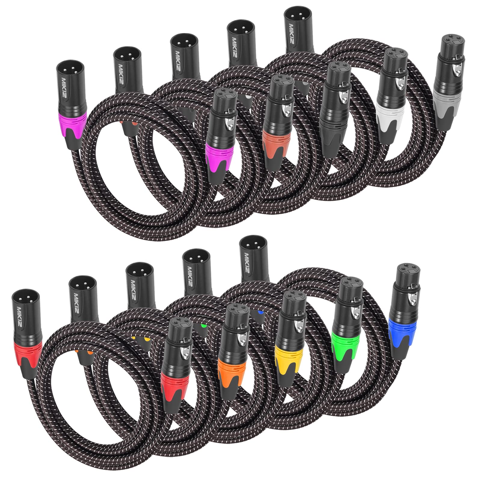 Mikiz Xlr Cables Braided 10Ft 10 Packs 3 Pins Xlr Male To Female Patch Cables