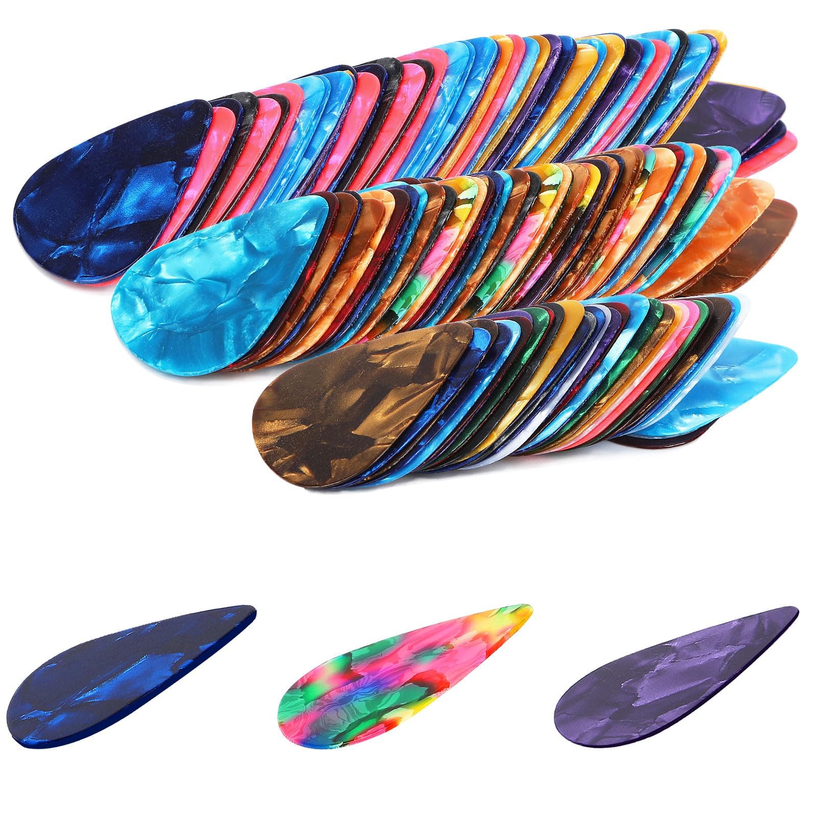 Decyool 100Pcs Guitar Picks In Gradient Color,3 Different Thickness Celluloid Guitar Picks,Metal Guitar Picks For Ukulele,Electr