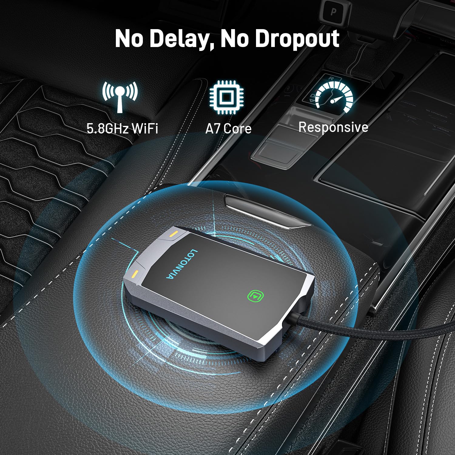 Wireless Carplay Adapter For Iphone, Upgraded 5.8Ghz Carplay Wireless Adapter Converts Wired To Wireless, Plug & Play, No Latenc