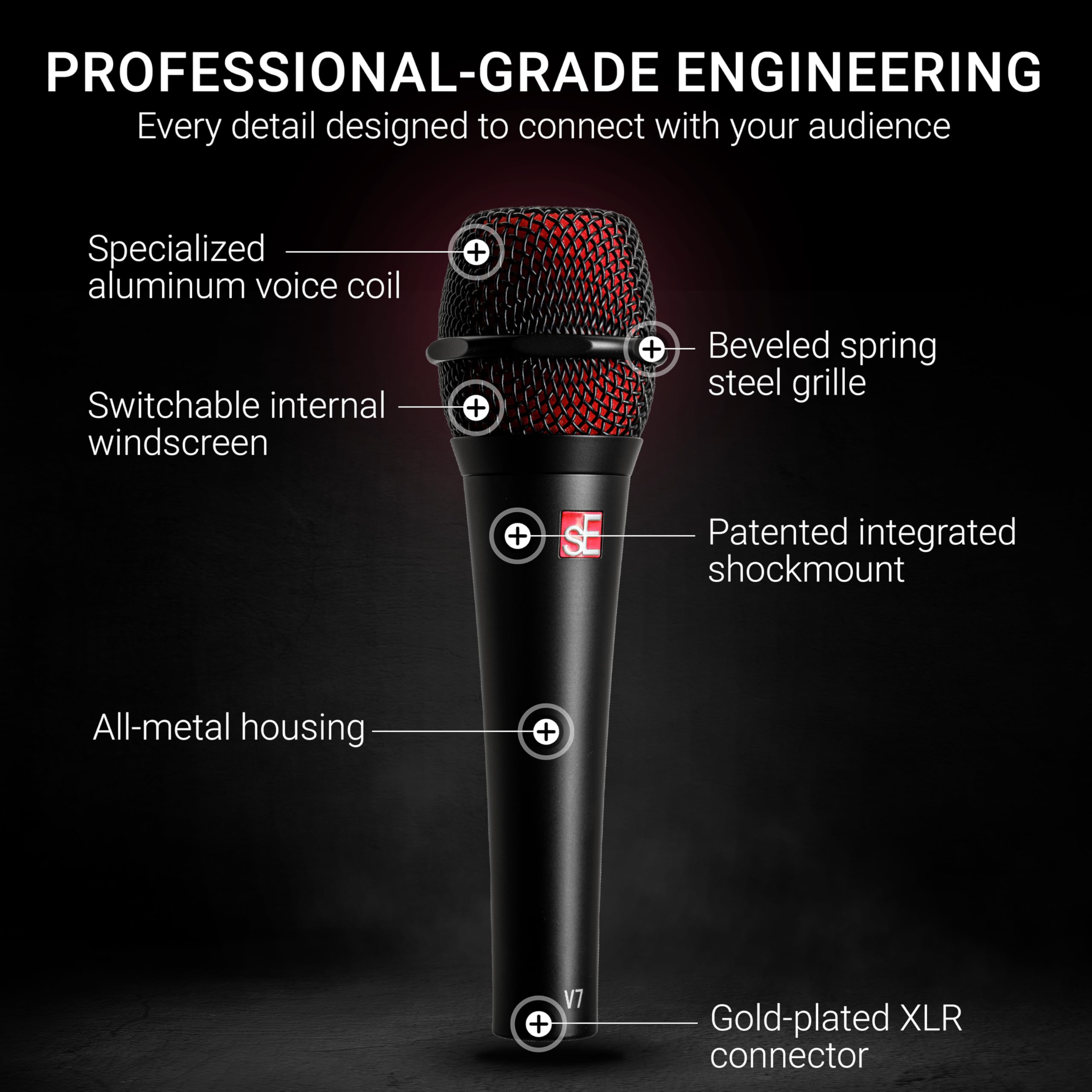 Se Electronics V7 Dynamic Microphone For Singing, Speech & Studio Recording - Xlr Handheld Professional Microphone With Supercar