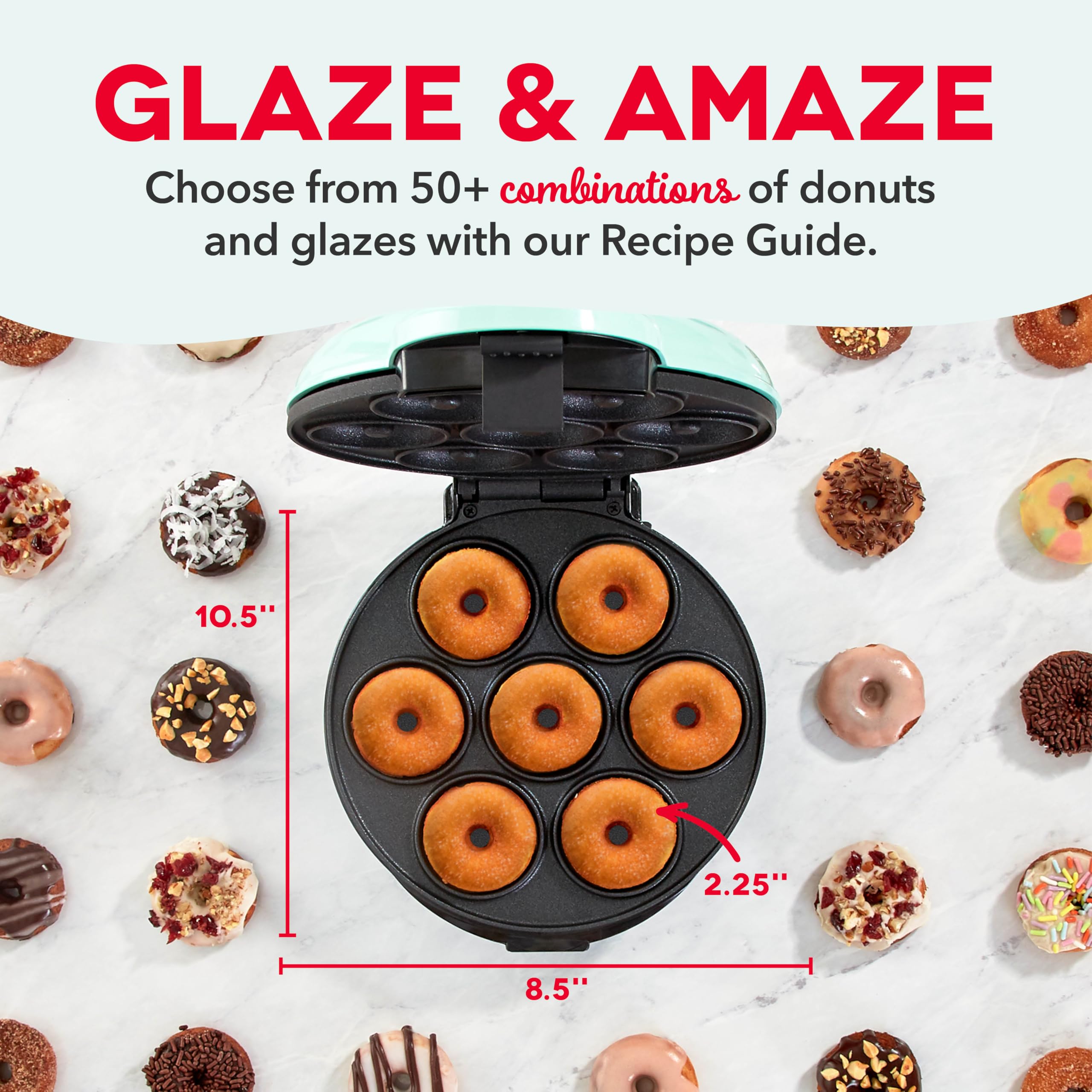 Dash Mini Donut Maker Machine For Kid Friendly Breakfast, Snacks, Desserts & More With Non Stick Surface, Makes 7 Doughnuts   Aq