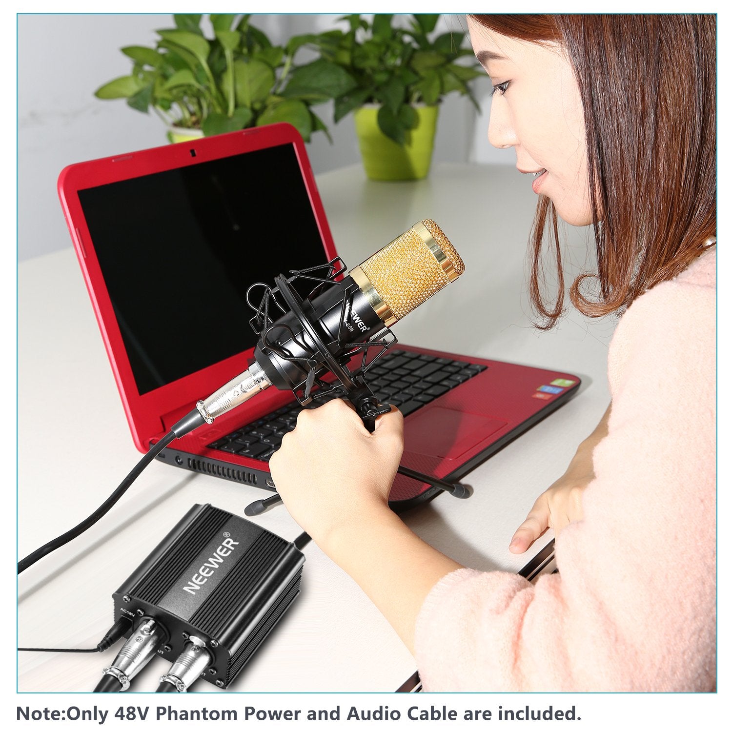 Neewer 1 Channel 48V Phantom Power Supply With Adapter, Bonus+Xlr 3 Pin Microphone Cable For Any Condenser Microphone Music Reco