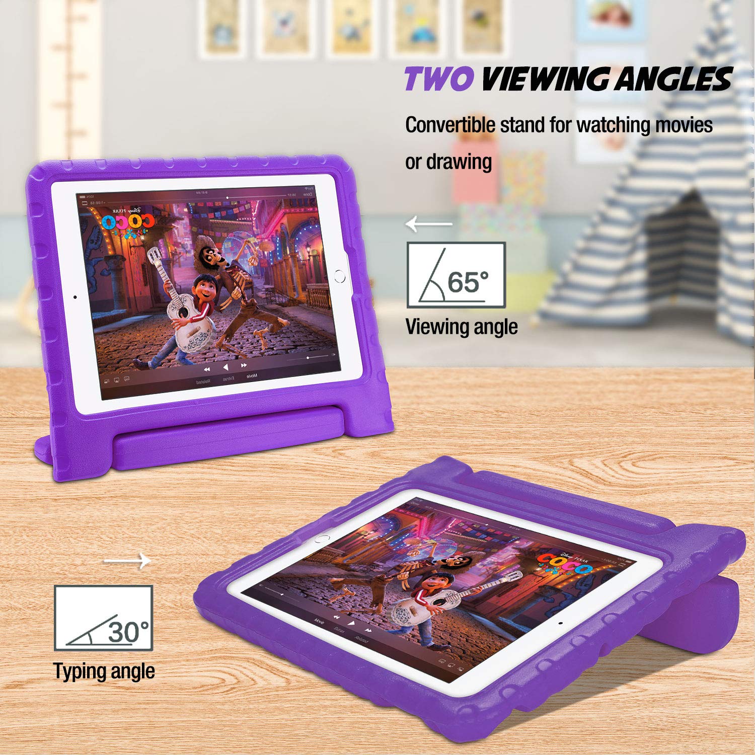 Procase Kids Case For Ipad 9Th Generation/Ipad 8/Ipad 7, Ipad 10.2 Case 2021 2020 2019/Ipad Air 10.5/Ipad Pro 10.5 Kids Case, Shockproof Lightweight Case With Convertible Handle Stand Purple