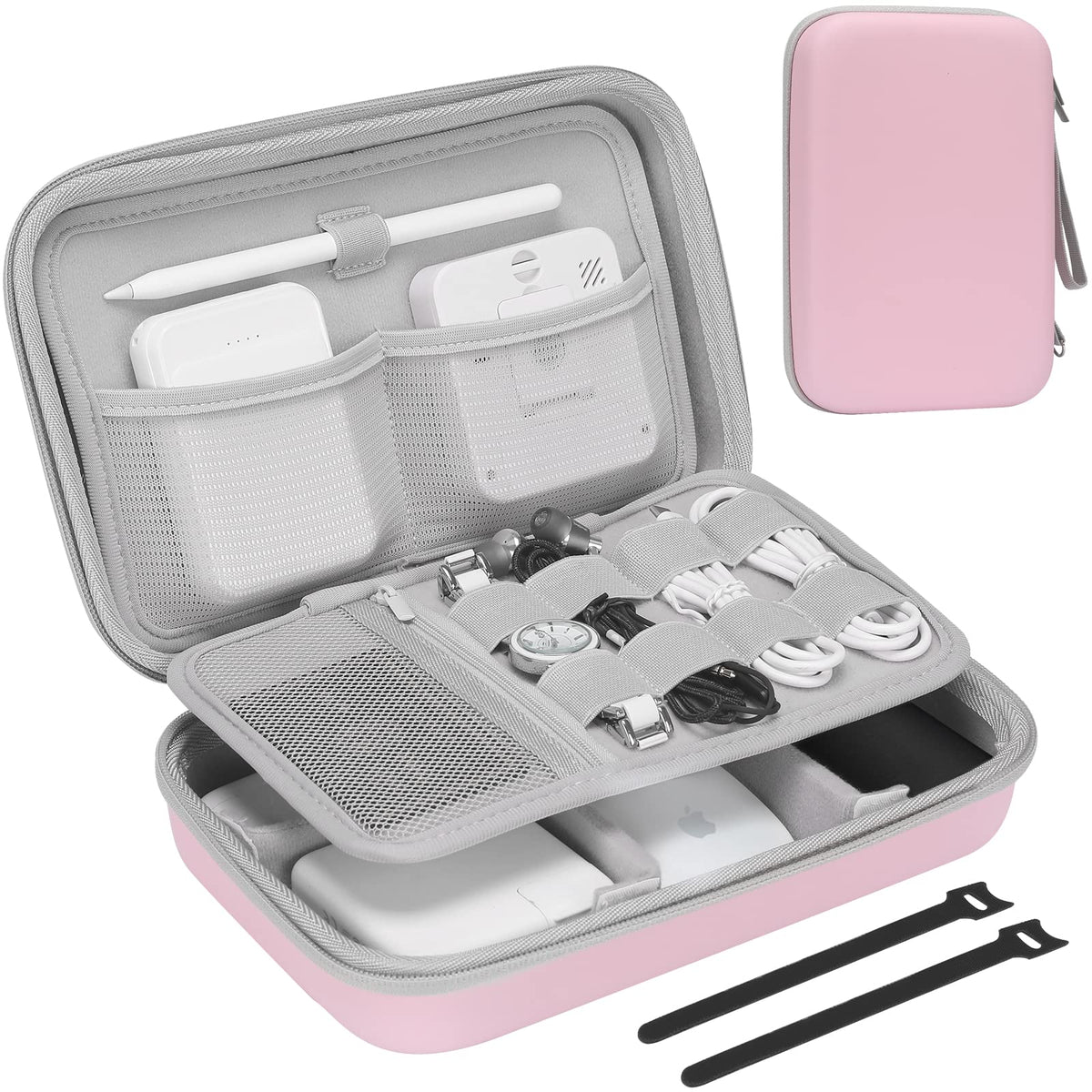 Procase Hard Travel Electronic Organizer Case For Macbook Power Adapter Chargers Cables Power Bank Apple Magic Mouse Apple Pencil Usb Flash Disk Sd Card Small Portable Accessories Bag  L, Rosegold