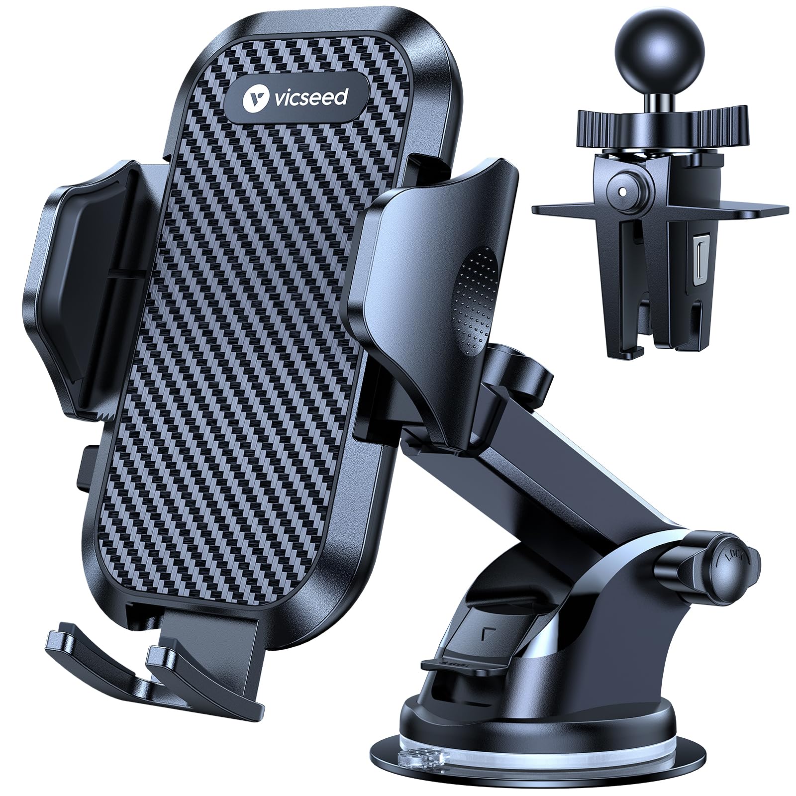 Vicseed Universal Phone Mount For Car [Solid & Durable] Car Phone Holder Mount Dashboard Windshield Air Vent Long Arm Strong Suc