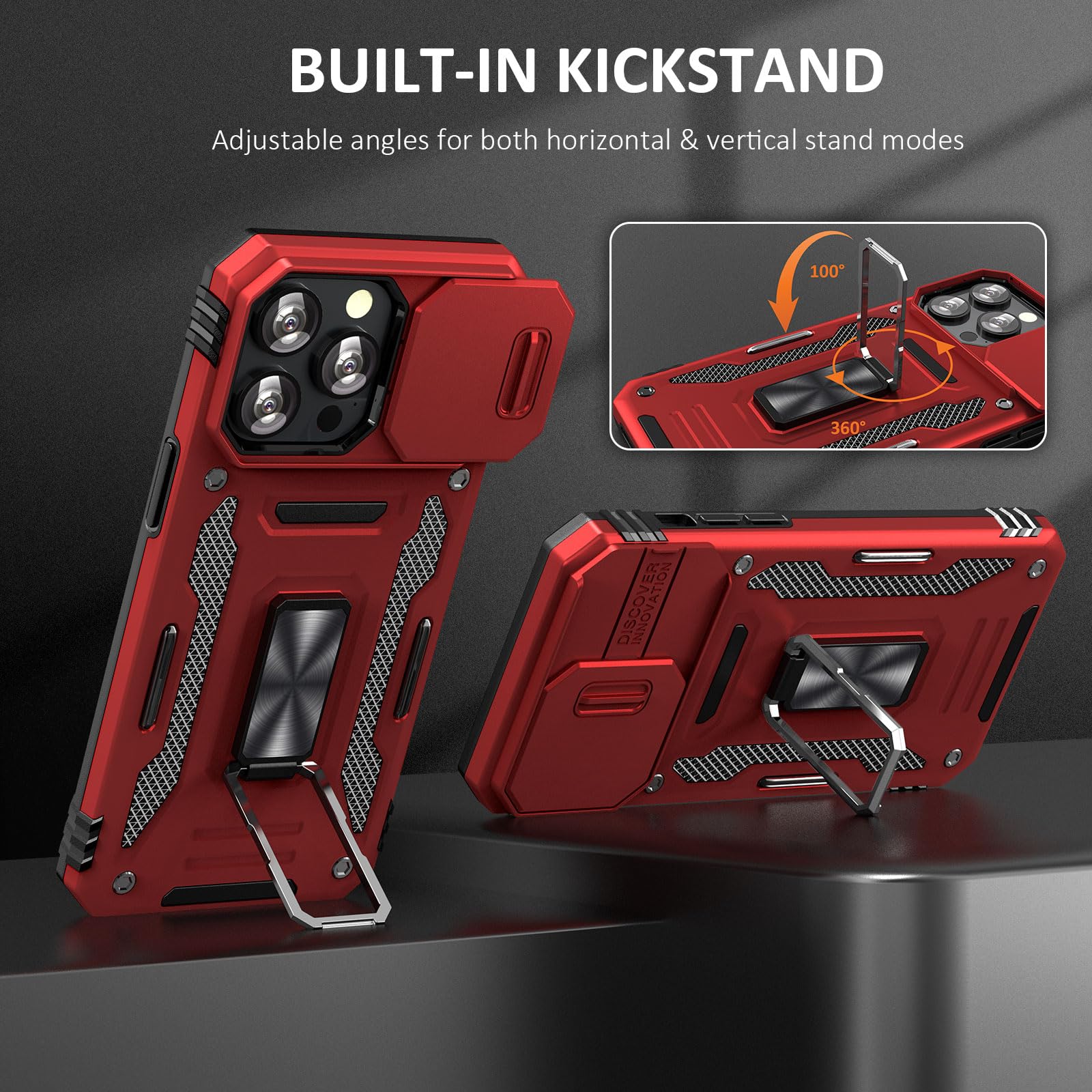 Sefing Phone Case For Iphone 16 Pro Case 16 Pro Phone Case With Slide Camera Cover, With Finger Ring Holder Stand, Fit Magnet Ca