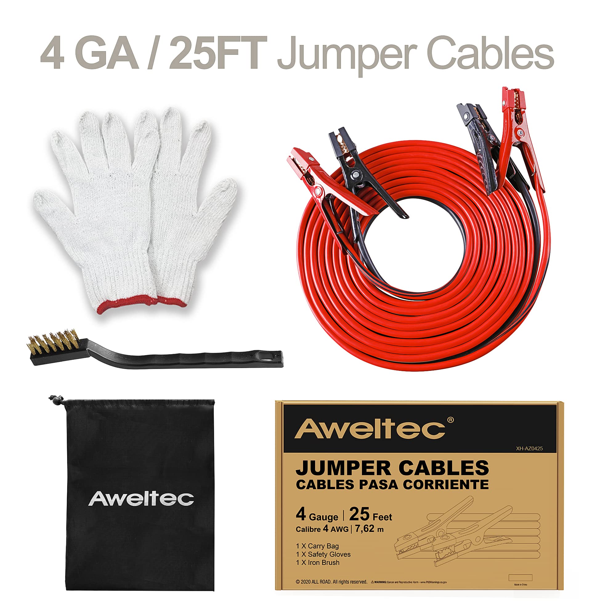Aweltec Jumper Cables 4 Gauge 25 Feet Battery Jumper Cables For Car  40? To 140?   Heavy Duty Booster Cables With Carry Bag, Saf