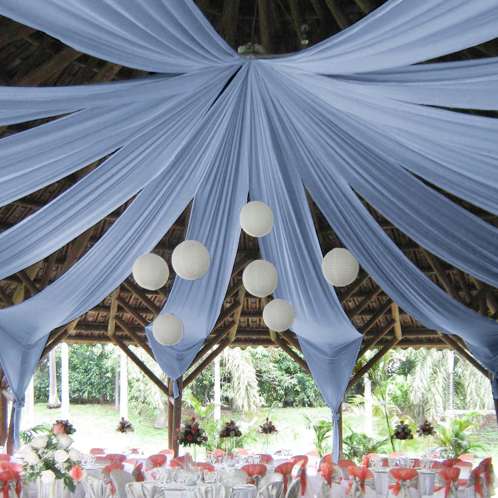 6 Panels Dusty Blue Ceiling Drapes For Wedding Ceiling Drapes 5Ftx20Ft Wedding Arch Draping Fabric Sheer Curtains Voile Chiffon