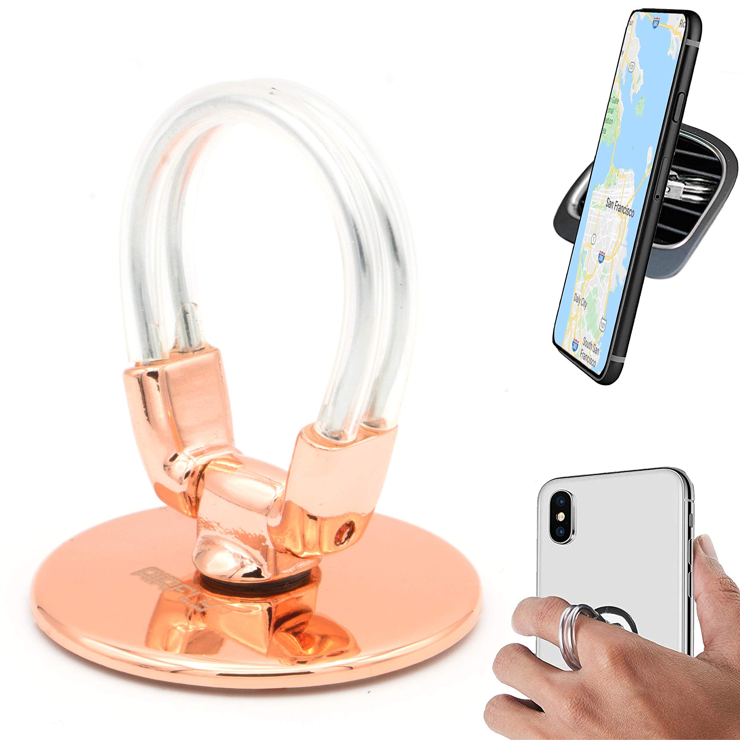 Airfly Phone Finger Ring Holder, 4 In 1, Universal Metal Phone Ring, Table Stand Kickstand, Car Vent Mount, Finger Grip Compatib
