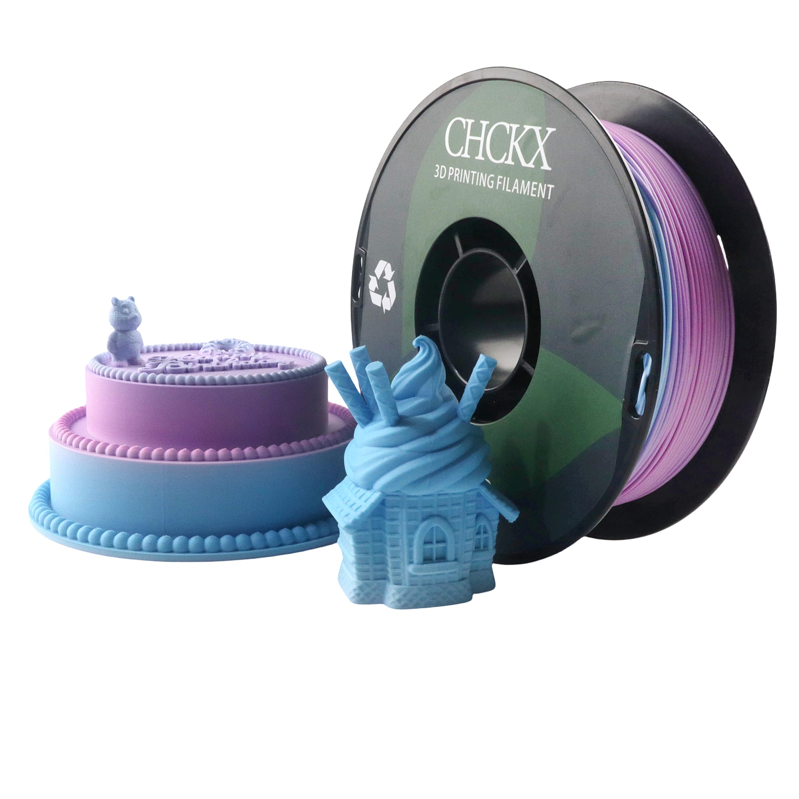 CHCKX Matte Rainbow PLA 3D Printer Filament, 1KG Spool(2.2lbs) 1.75mm PLA Gradient Filament for Most FDM 3D Printers,Pink Blue