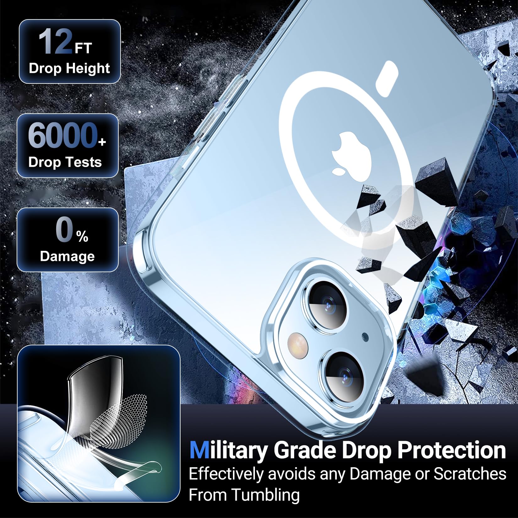 Temdan Designed For Iphone 15 Case Clear,[Compatible With Magsafe][Military Grade Shockproof][Non Yellowing] Slim Thin Phone Cas