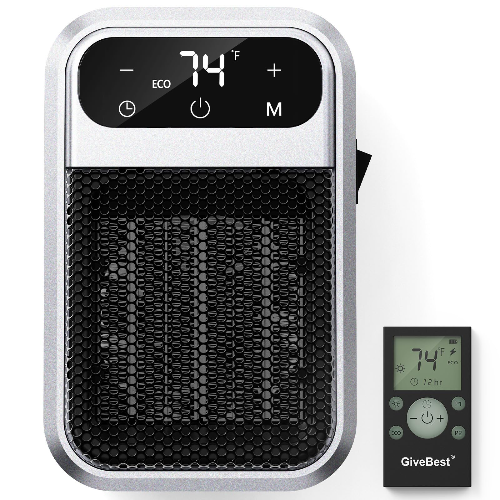 Brightown 800W Wall Outlet Space Heater With Remote,Led Display Small Plug In Electric Heater With Adjustable Thermostat And Tim