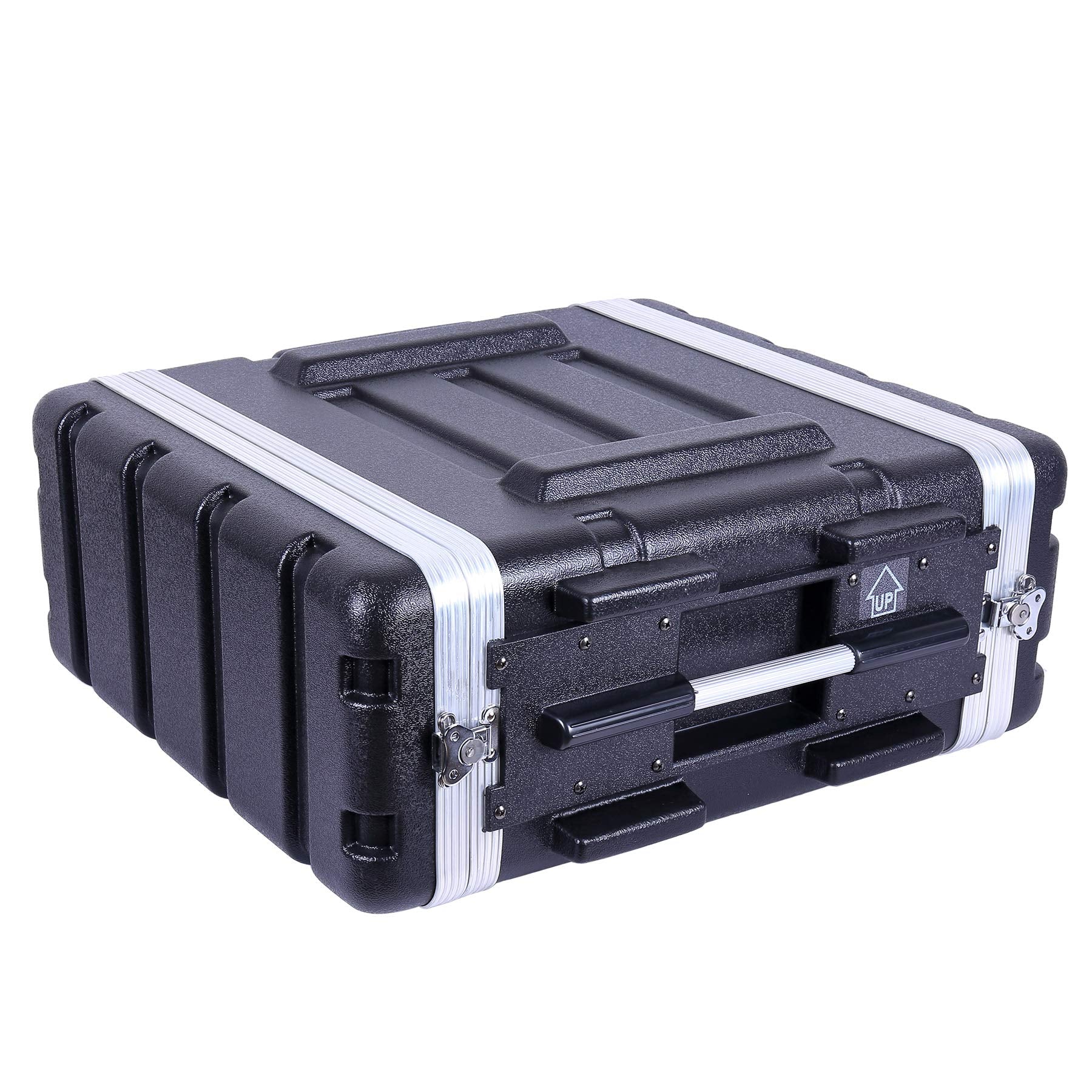 Crossrock Stackable 4U Rack Case, Standard 19.25    Depth, Polyethylene Hard-Shell Construction With Heavy Duty Hardware-Black(C