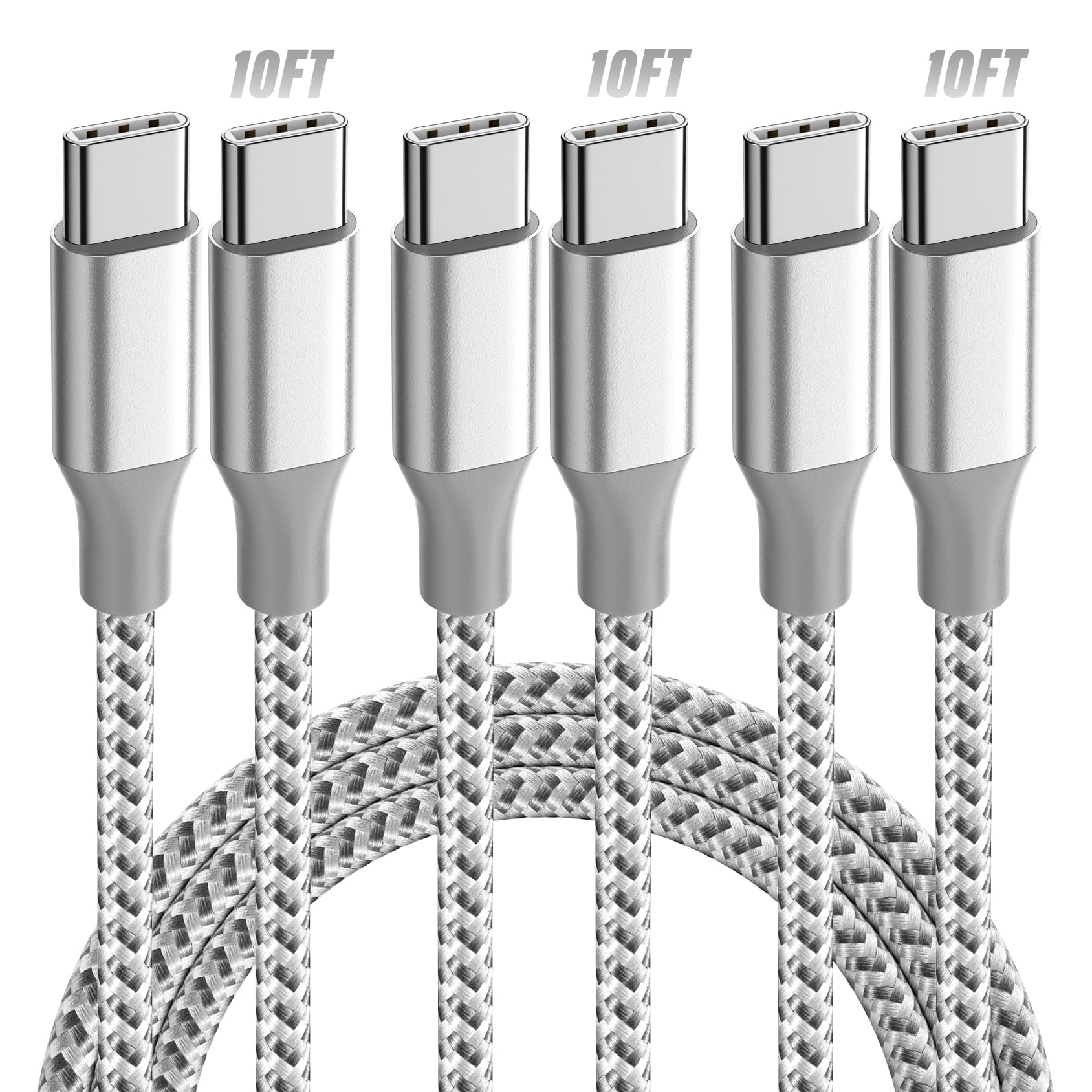 KYEHD USB C Cable,3 Pack 10FT 60W Fast Charging USB C to USB C Cable, Durable Type C Charger Cable for iPhone 17/16/15/iPad MacB