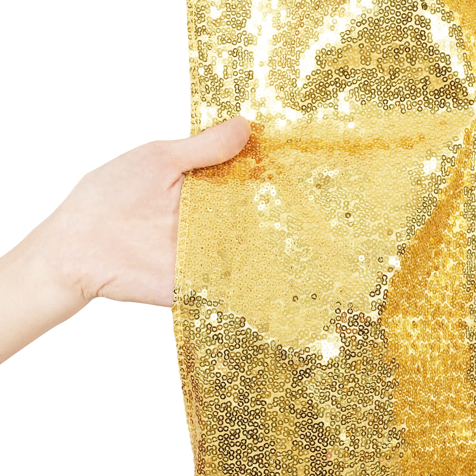 Poise3Ehome 6Ft X 8Ft Gold Sequin Backdrop, Glitter Thick Satin Background Drapes, Sparkly Opaque Photography Curtain, Sequence