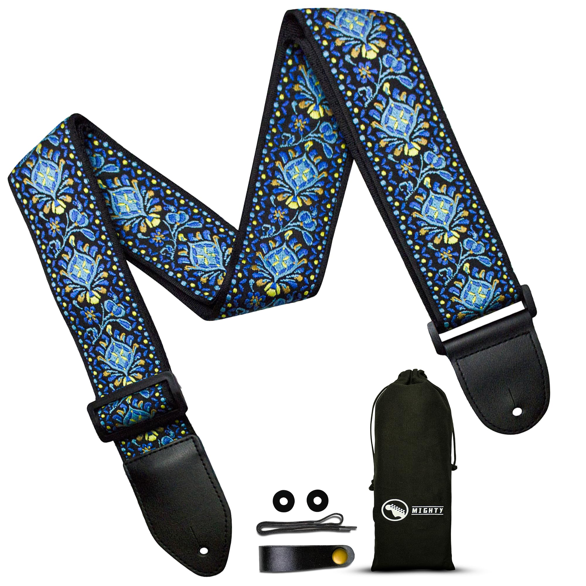 Guitar Strap Vintage Woven Jacquard With Strap Locks And Strap Button. For Bass, Electric & Acoustic Guitars. Guitarist Gift By 