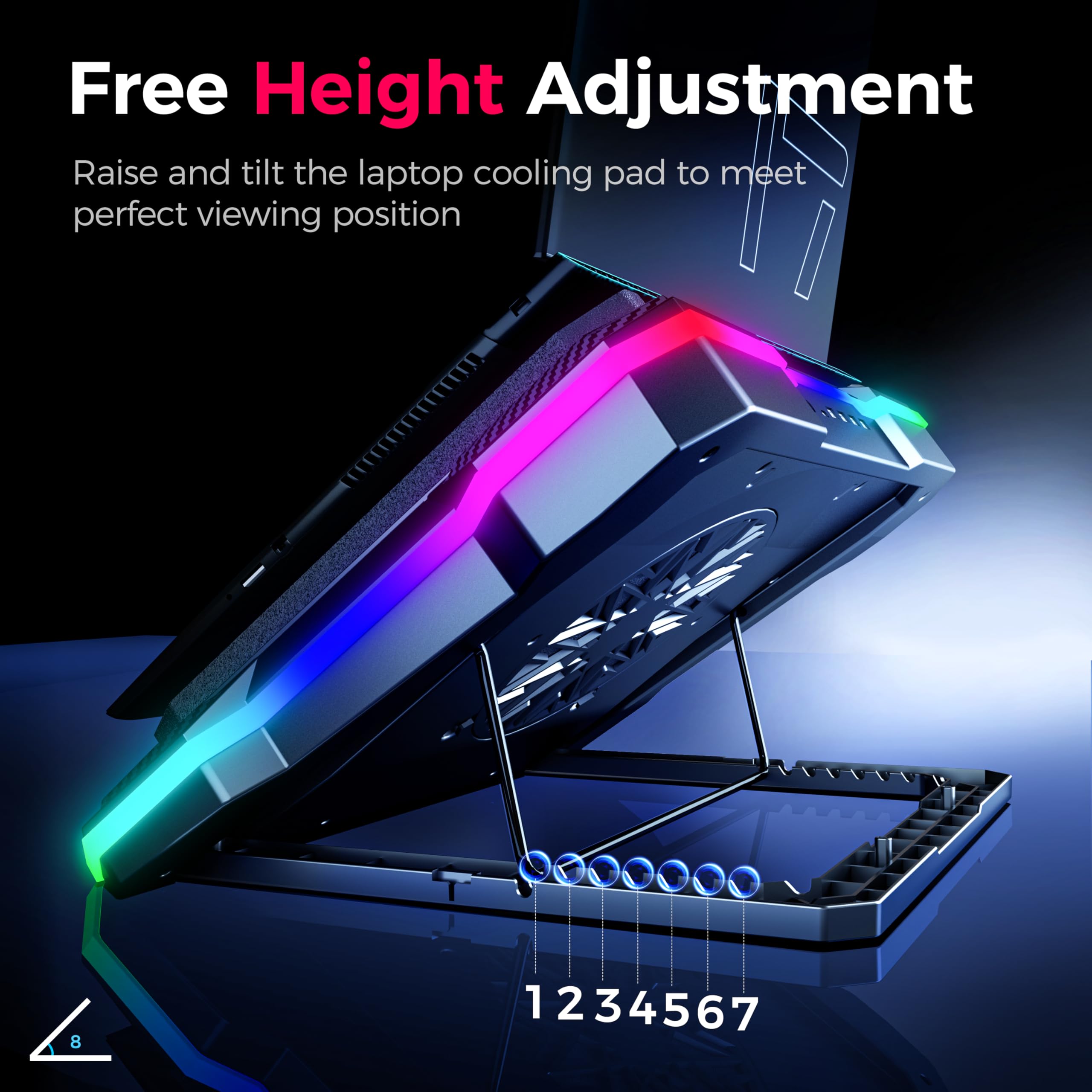 Aicheson Gaming Laptop Cooling Pad With Powerful Cooler Fans, Rgb Lighting And Phone Holder For 15 19 Inch Laptops And Pc Comput