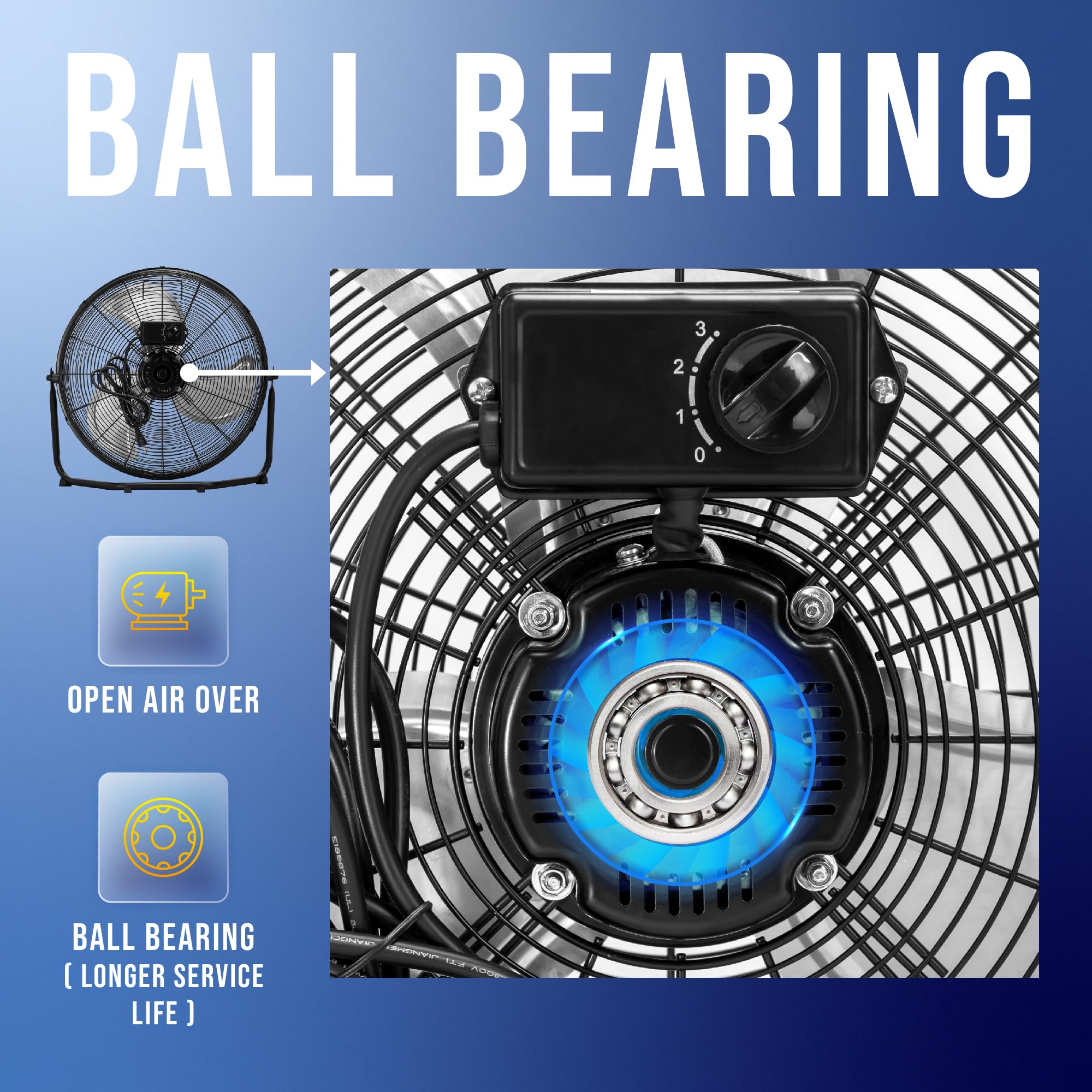 Tornado 20 Inch High Velocity Metal Floor Fan, 3 Speed Powerful Cooling For Industrial, Commercial, And Home Spaces, 120Tilt, 6.