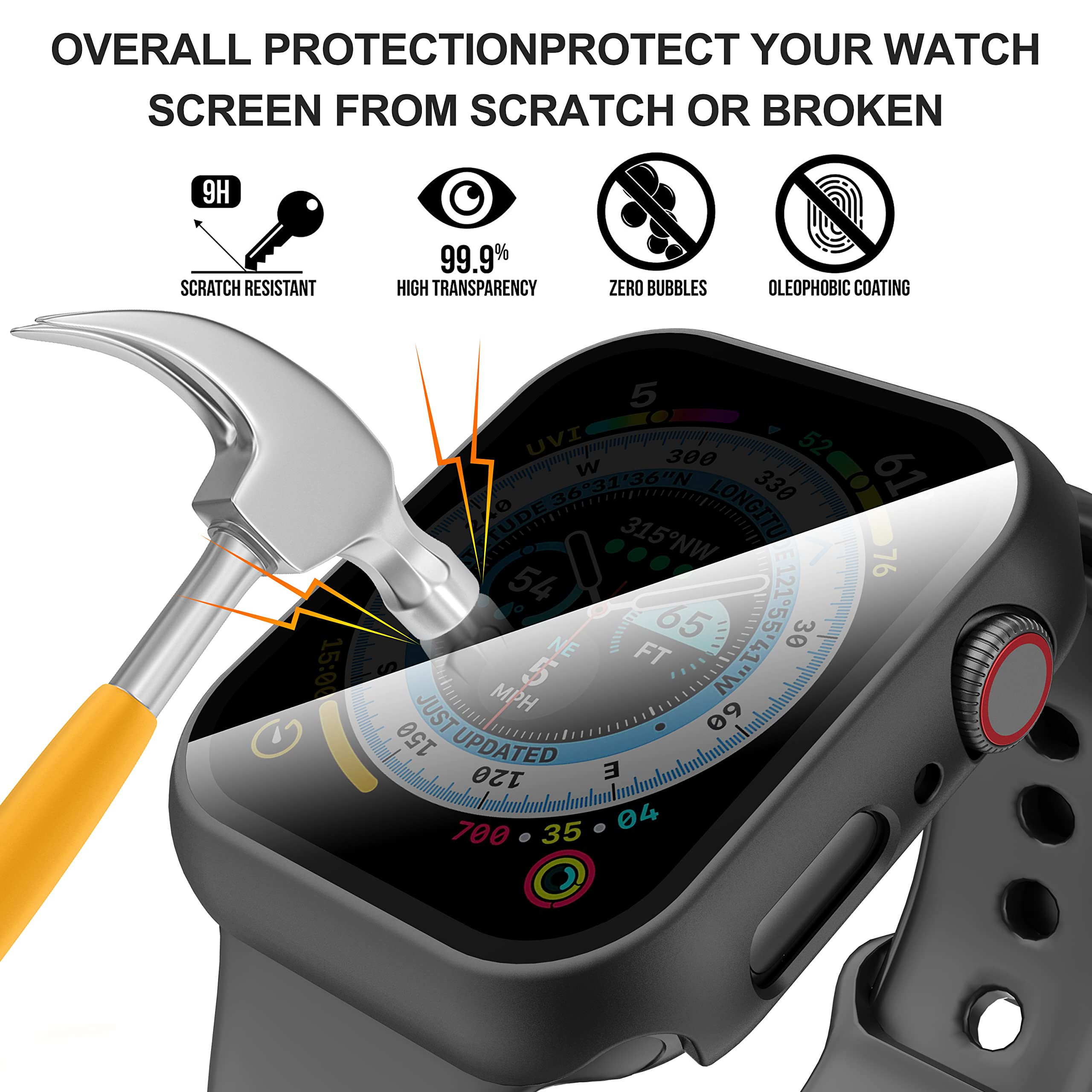 Suoman 3 Pack For Apple Watch 40Mm Privacy Screen Protector Case, [Anti Peeping] Ultra Thin Tempered Glass Case Cover For Iwatch