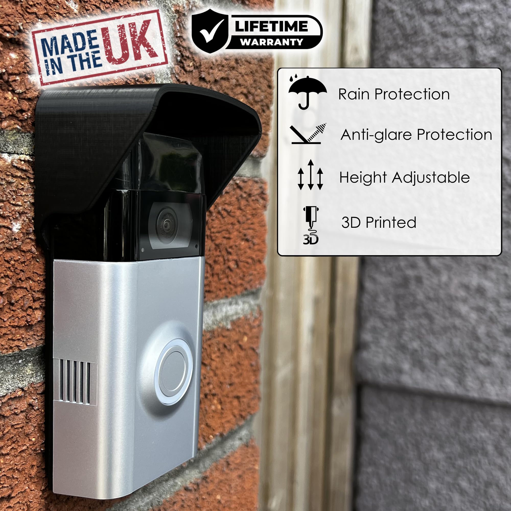 Ringdoorbell 1/2/3/4 2Nd Gen & 3 Plus Rain Sun Cover Hood Weather Shield Glare Protector No Drilling Needed, Black