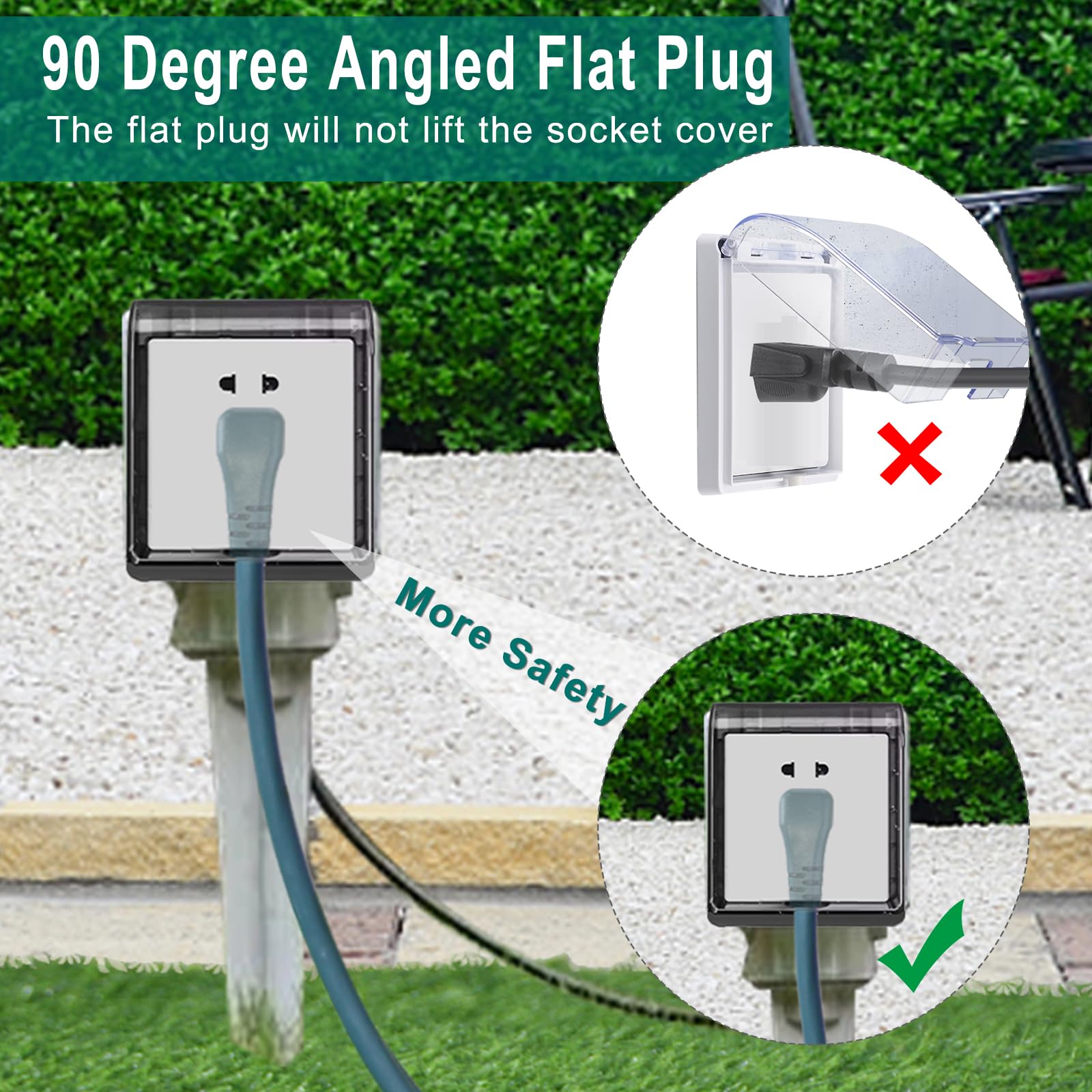8Ft Green Outdoor Extension Cord For Lawn Mower   1625W Sjtw 16Awg Outside Power Extension Cord, Short 3Prong Grounded Waterproo
