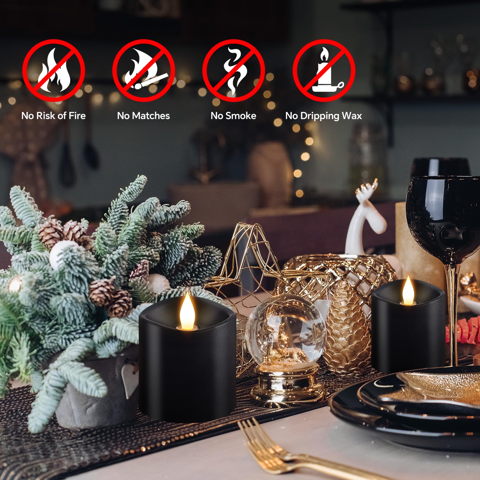 Milysoek 3X3 Flickering Flameless Candles Set Of 2, Real Wax Led Candles Battery Candles Flickering,With Timer, 3 Inch Flameless