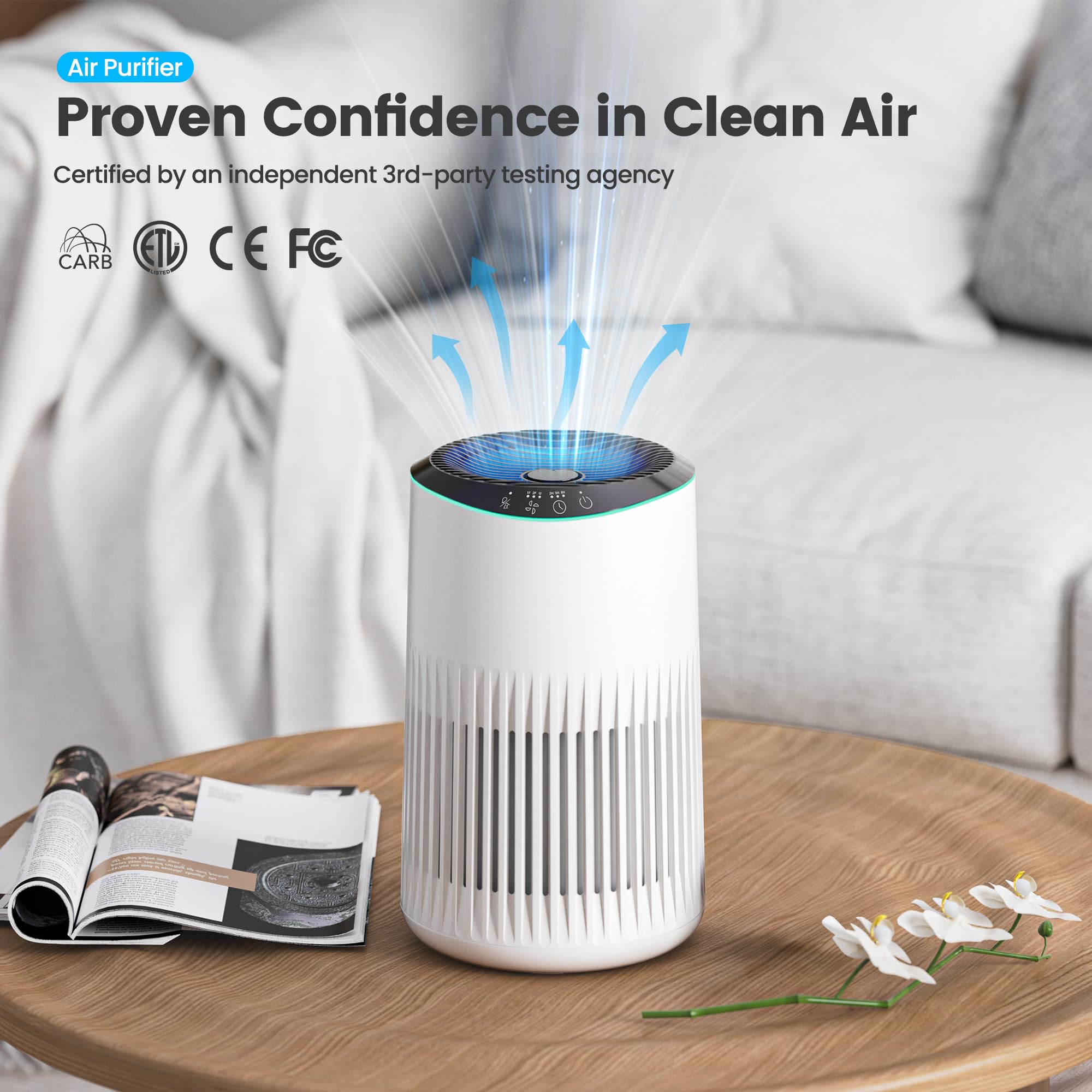 Meronte Air Purifier For Bedroom Home With Sleep Mode For Smoke Pet Dander Odors, Small Air Purifier With Fragrance Sponge, Blue