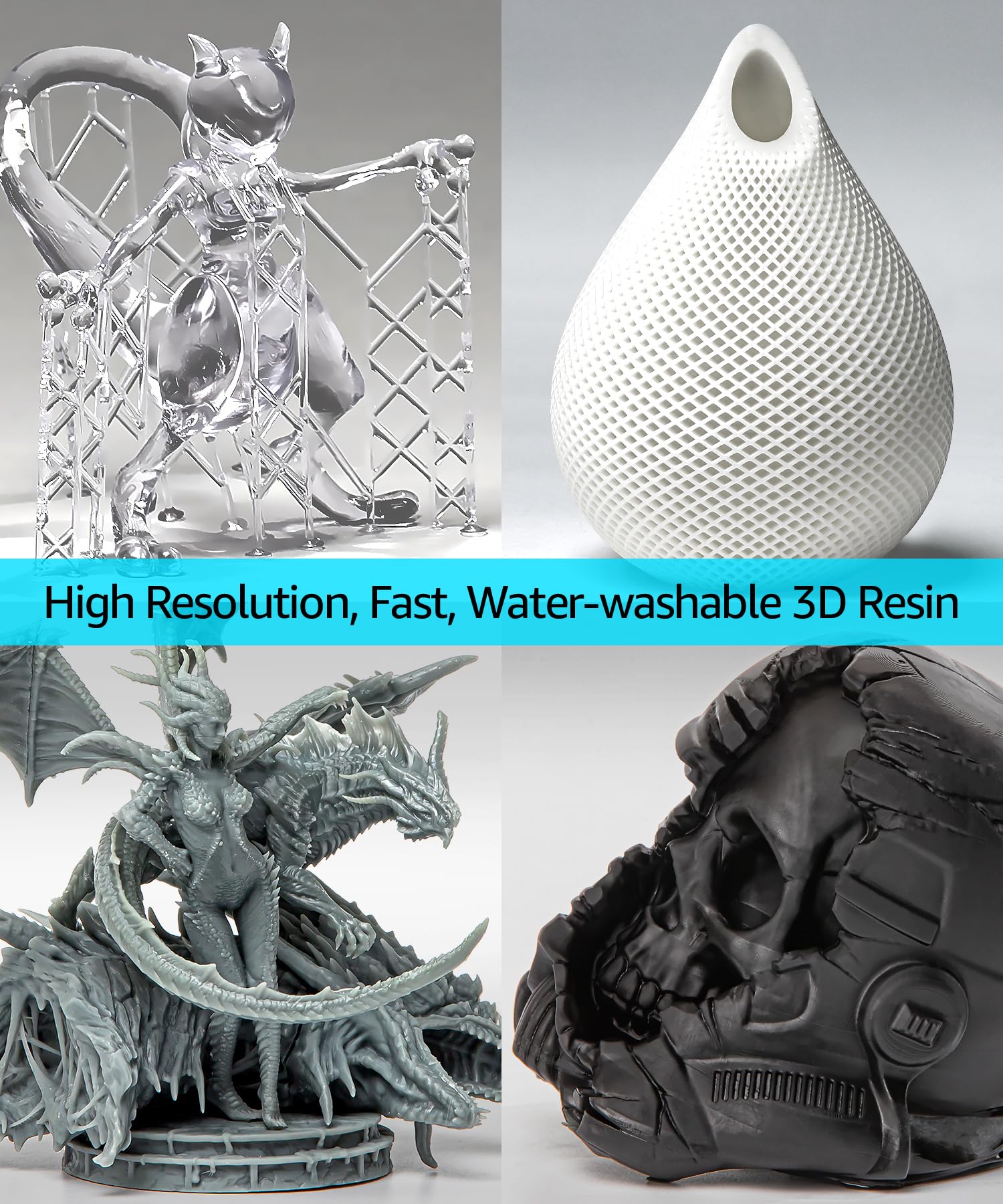 Superfast 8K 3D Printer Resin Water Washable, 50Um Print In 0.5 Sec, Made In Korea By 3Dmaterials (5000G, Clear)