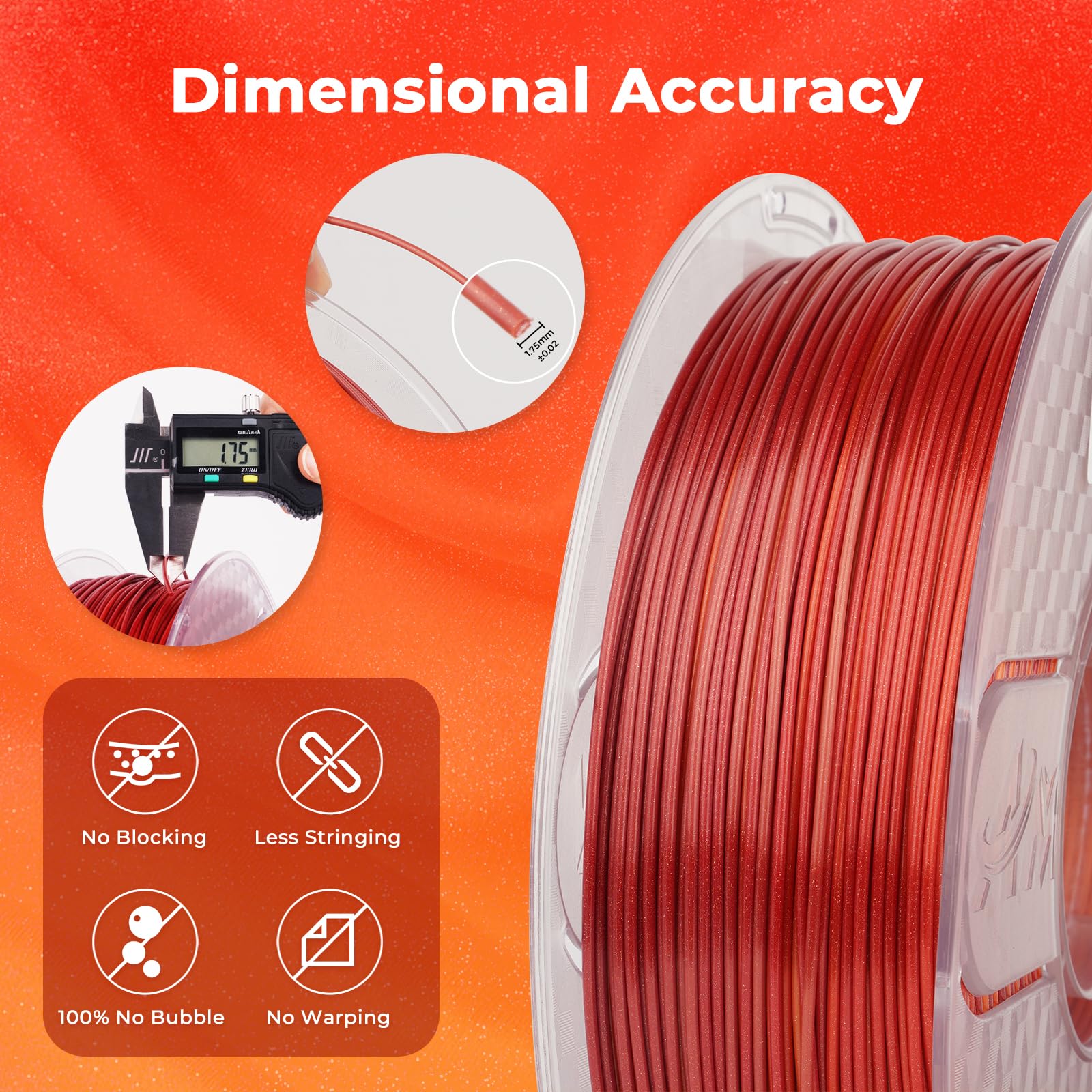 Amolen Pla 3D Printing Filament, Pla Filament 1.75Mm Silk Shiny Filament Red Gold Filament, 3D Printer Gradient Pla Filament 1Kg