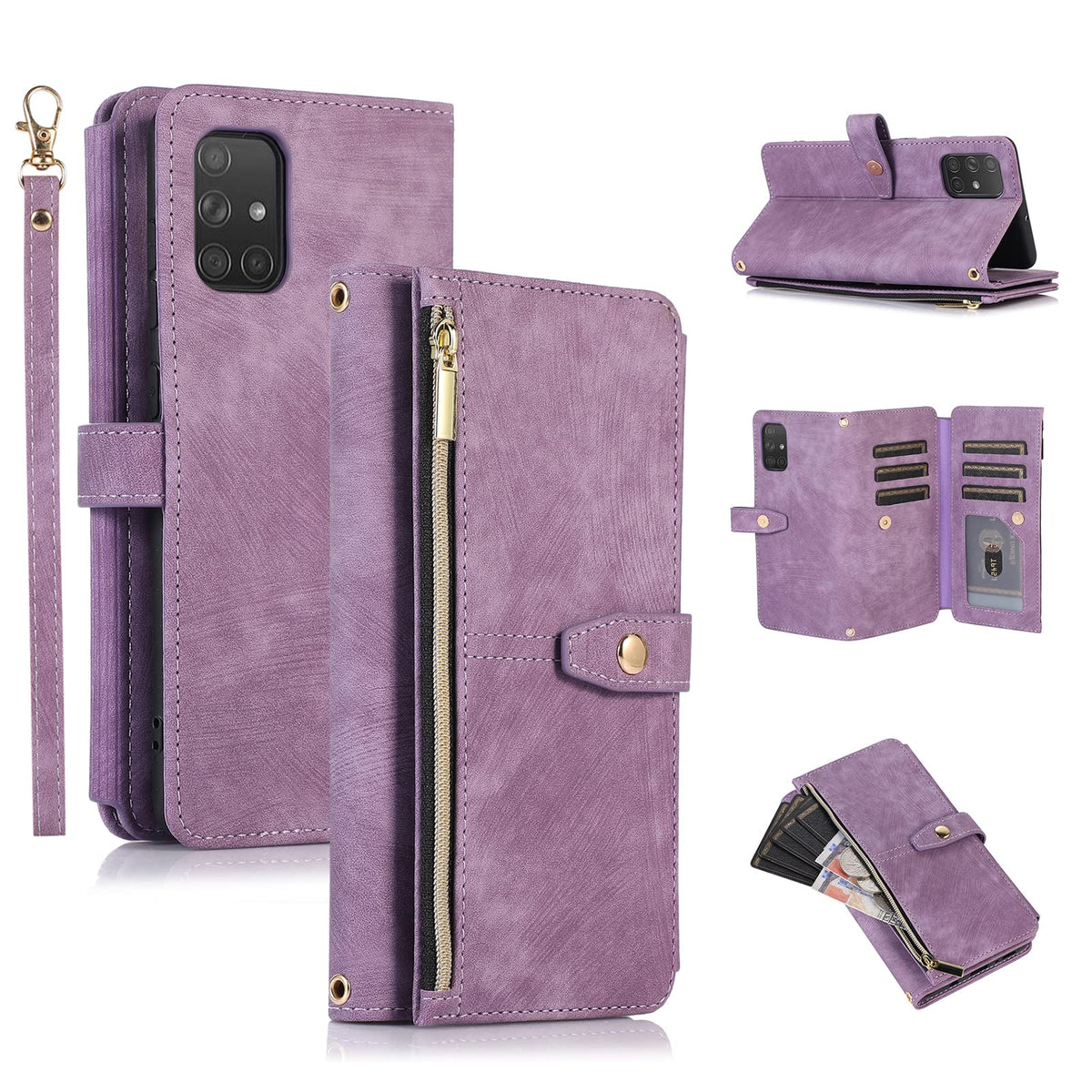 Ueebai Case For Samsung Galaxy A52 4G/5G A52S 5G, 9 Card Slots Retro Leather Wallet Shockproof Flip Cover With Hand Strap Card S