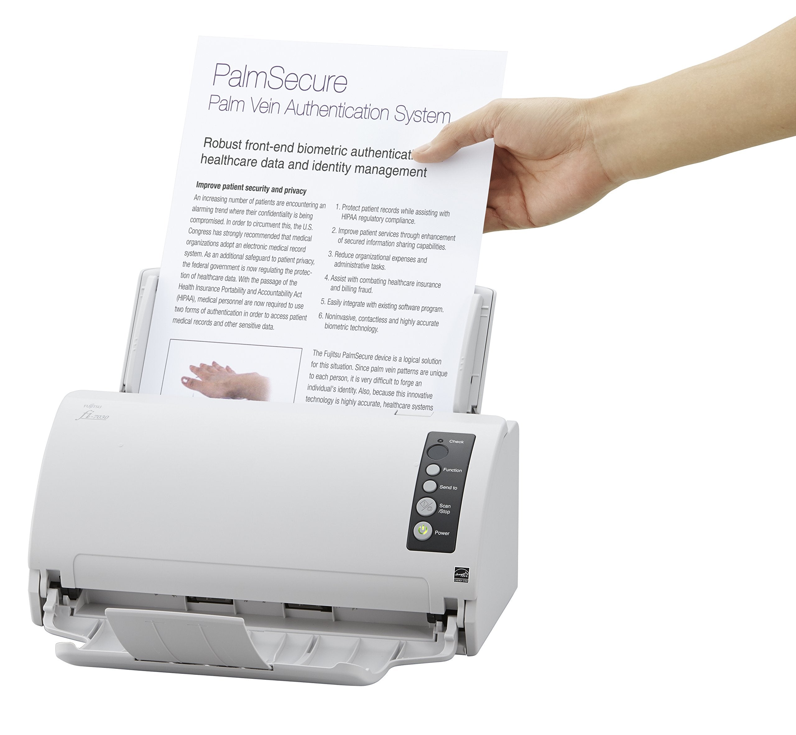 Fujitsu Fi 7030 Color Document Scanner Pa03750 B001 Adf 600 X 600 Dpi A4 27Ppm / 54 Ipm Full Speed   White