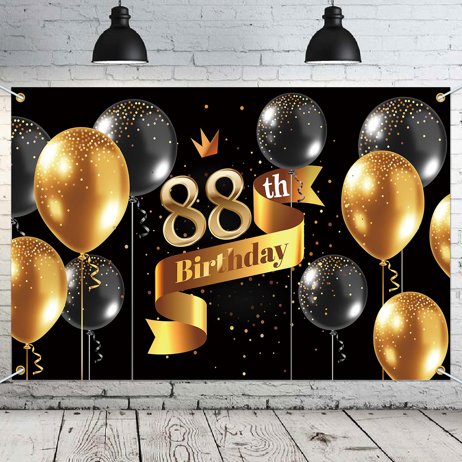 Pakboom Happy 88Th Birthday Backdrop Banner   88 Birthday Party Decorations Supplies For Men   Black Gold 3.9 X 5.9Ft