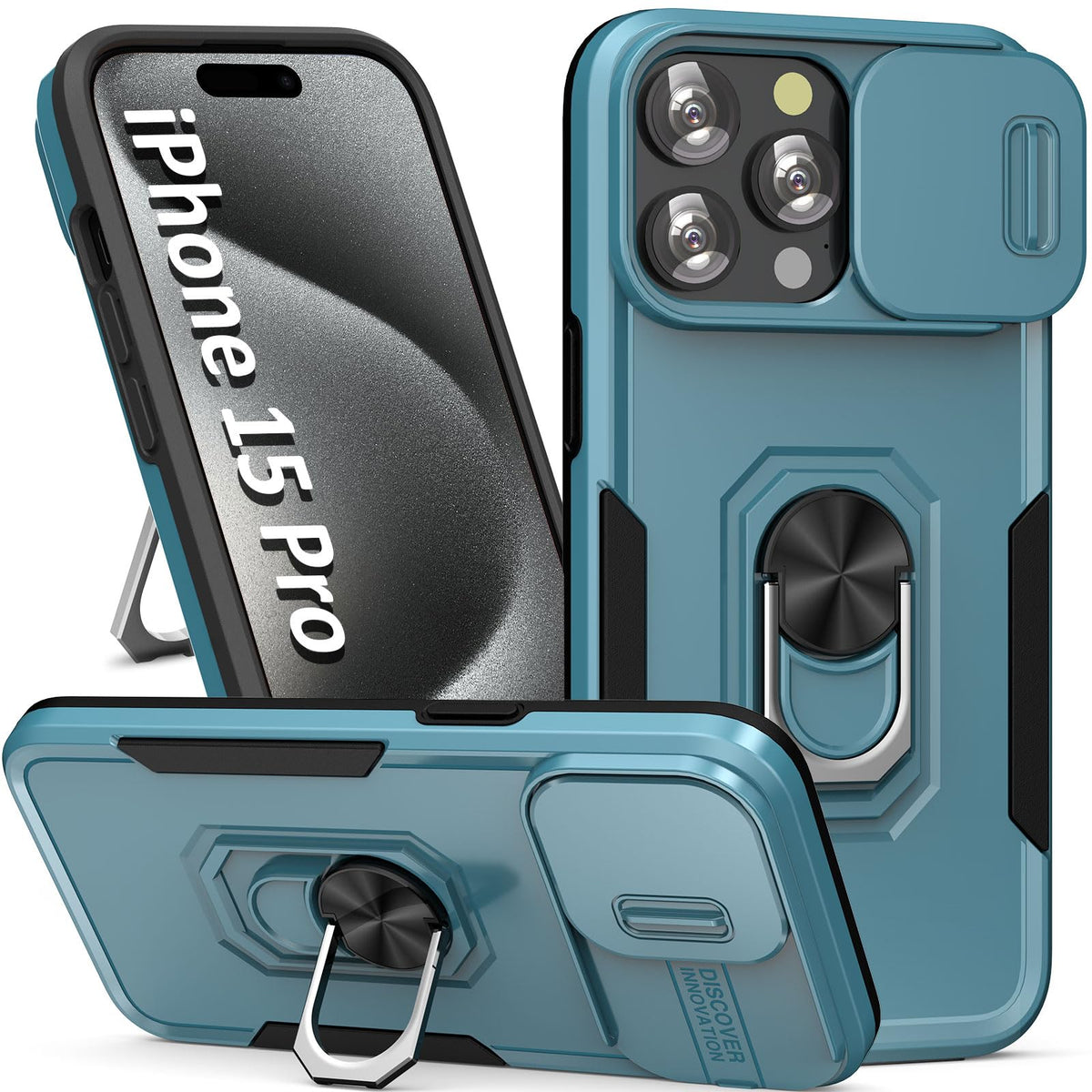 Sefing Phone Case For Iphone 15 Pro Case Iphone 15 Pro Phone Case With Kickstand Ring Holder, With Camera Cover, With Magnetic C
