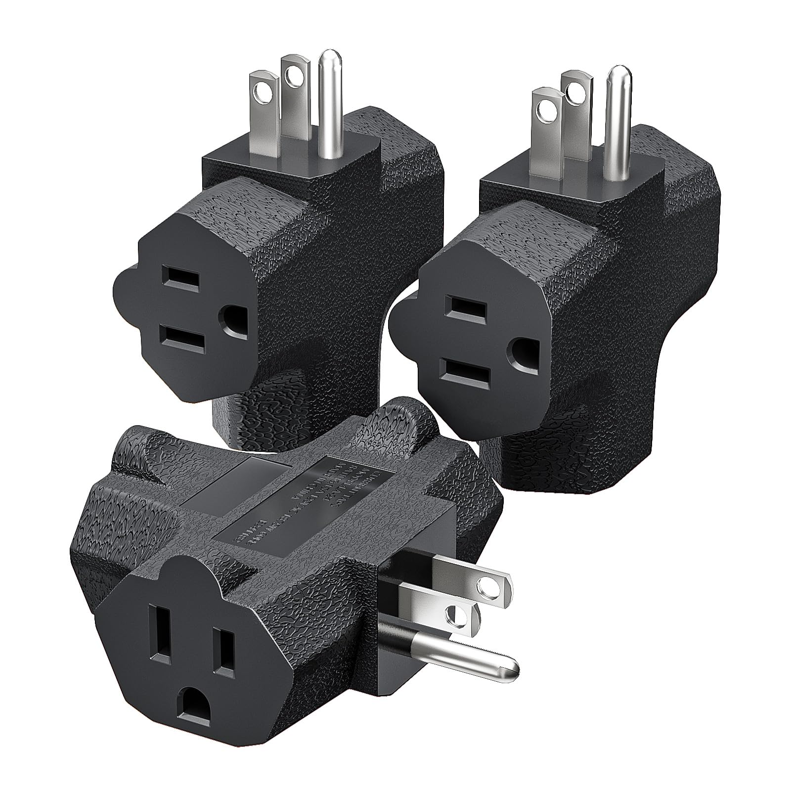 K Kasonic   3 Outlet Grounding Adapter, [Ul Listed] Plug Extender, Heavy Duty Grounded Power Tap   3 Pack (Black)