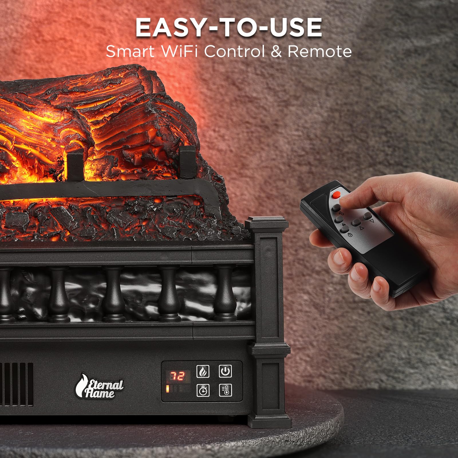 Turbro Eternal Flame Infrared Electric Fireplace Logs, 23'' Infrared Quartz, Remote Control Fireplace Insert Log Heater, Realist