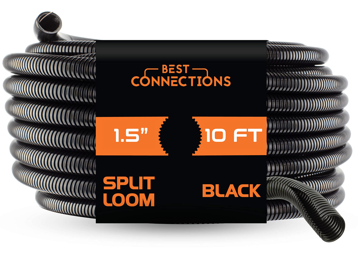 1.5' X 10 Ft Split Wire Loom Flex Guard Convoluted Tubing � Protective Split Cable Sleeves For Automotive Home Industrial Electrical Wires � Chemical Resistant Cable Conduit � Black