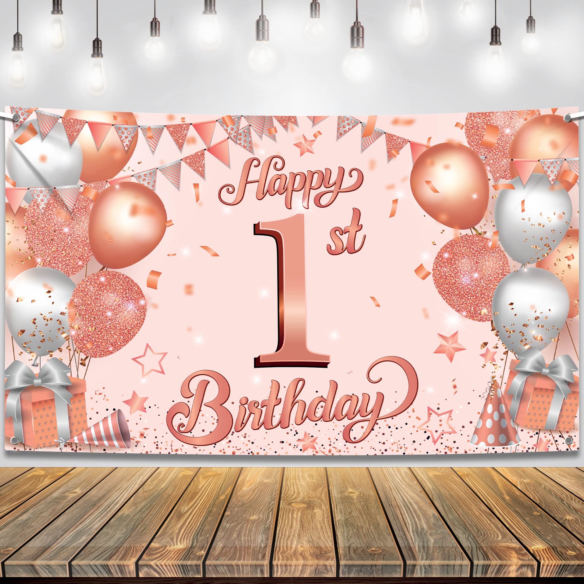 Katchon, Large Happy 1St Birthday Banner   72 X 44 Inch | Rose Gold Happy First Birthday Banner | 1St Birthday Backdrop, Baby Gi