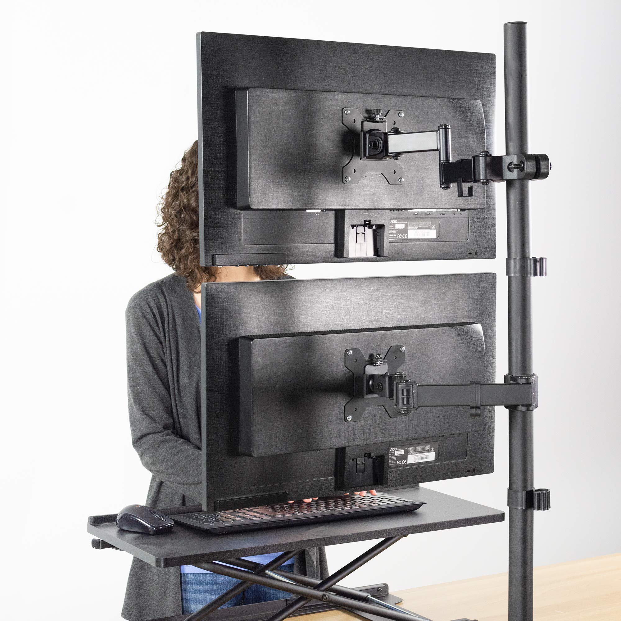 VIVO Steel Universal Full Motion Pole Mount Monitor Arm with Removable 75mm and 100mm VESA Plate, Fits 17 to 32 inch Screens, Black, MOUNT POLE01A