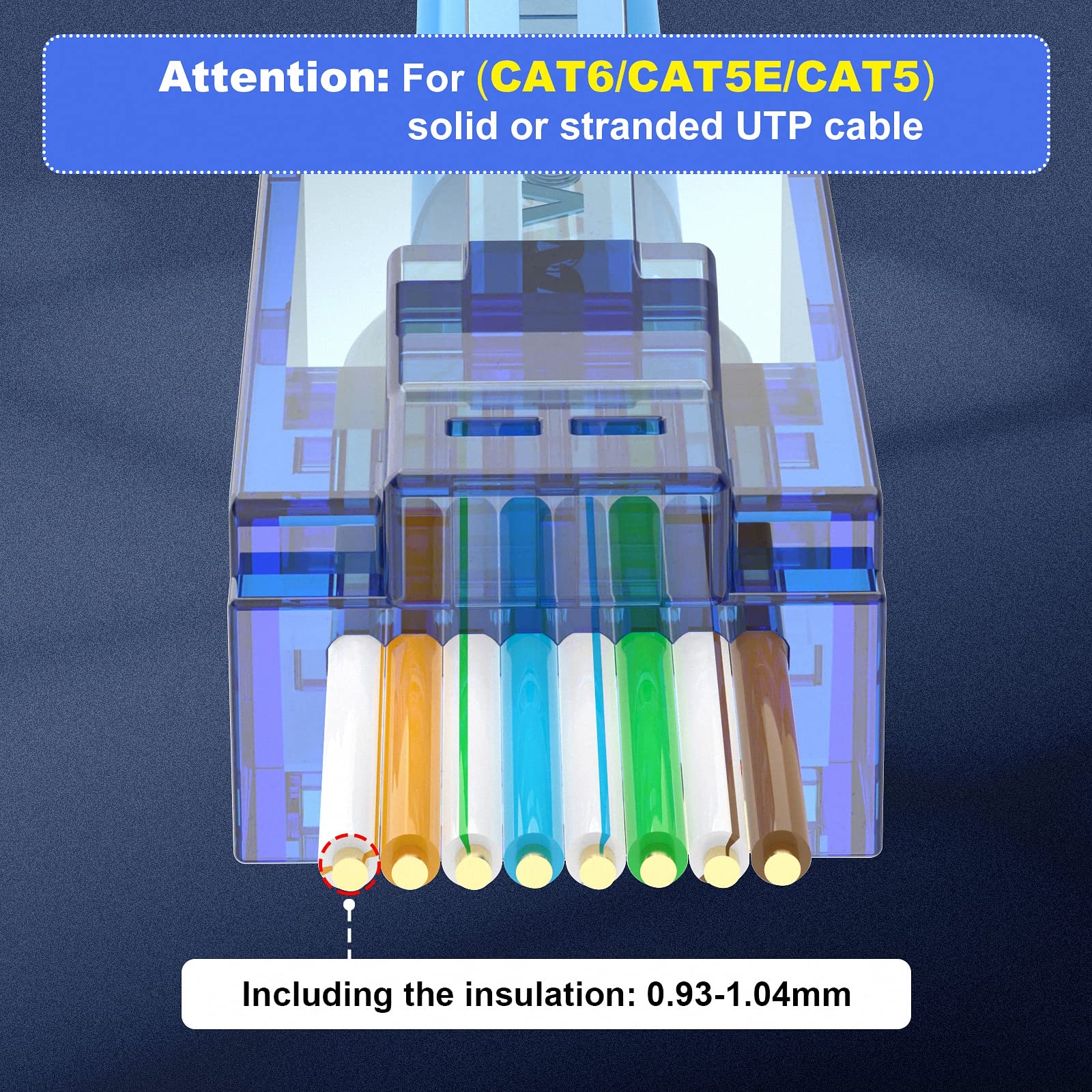 Vce Ul-Listed Cat6 Rj45 Connectors Pass Through 50-Pack, Cat6 Ends 50U Gold Plated 8P8C Modular Plug For Cat6 Cat5E Cat5 Solid O