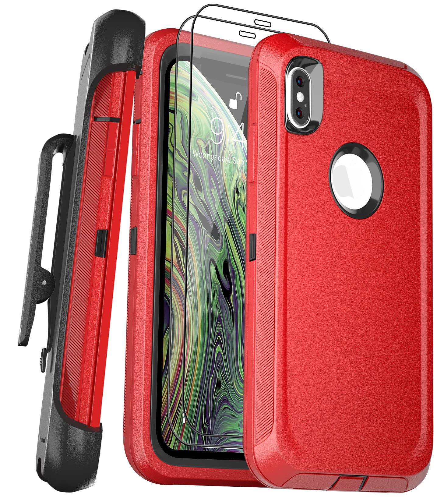 Bypabox For Iphone Xs Max Case With 2 Screen Protector Tempered Glass And Belt Clip Holster Kickstand, Full Protection Cover Hea