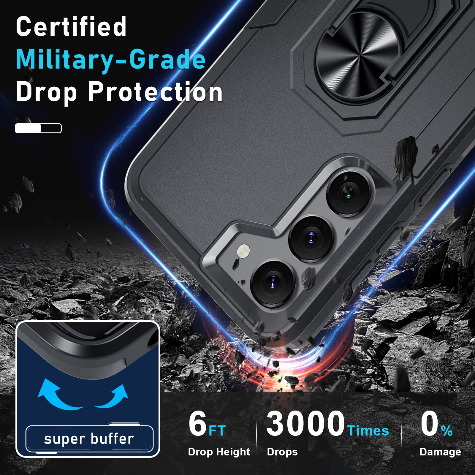 Janmitta Compatible With Samsung Galaxy S23+ Plus Case With Screen Protector+Camera Lens Protector,Heavy Duty Shockproof Full Bo