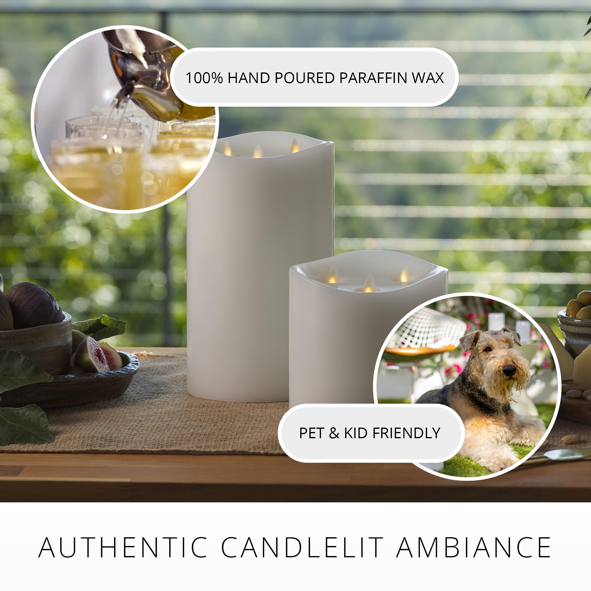 Luminara Tri Flame Flameless Led Candle, White 5.8'' X 5.7'', Moving Flame Real Wax Home Decor Battery Operated Emergency Light,