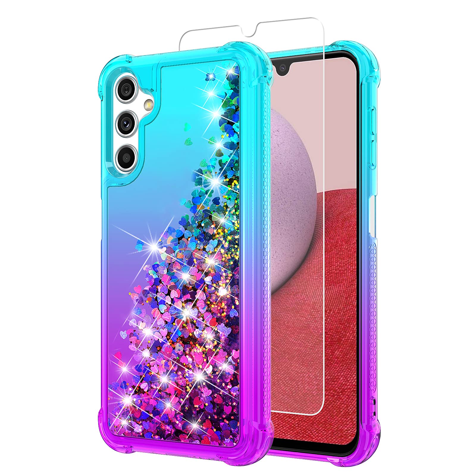 Yzok For Samsung Galaxy A14 5G Case,Galaxy A14 5G Case,With Hd Screen Protector,Gradient Quicksand Glitter Liquid Floating Cute