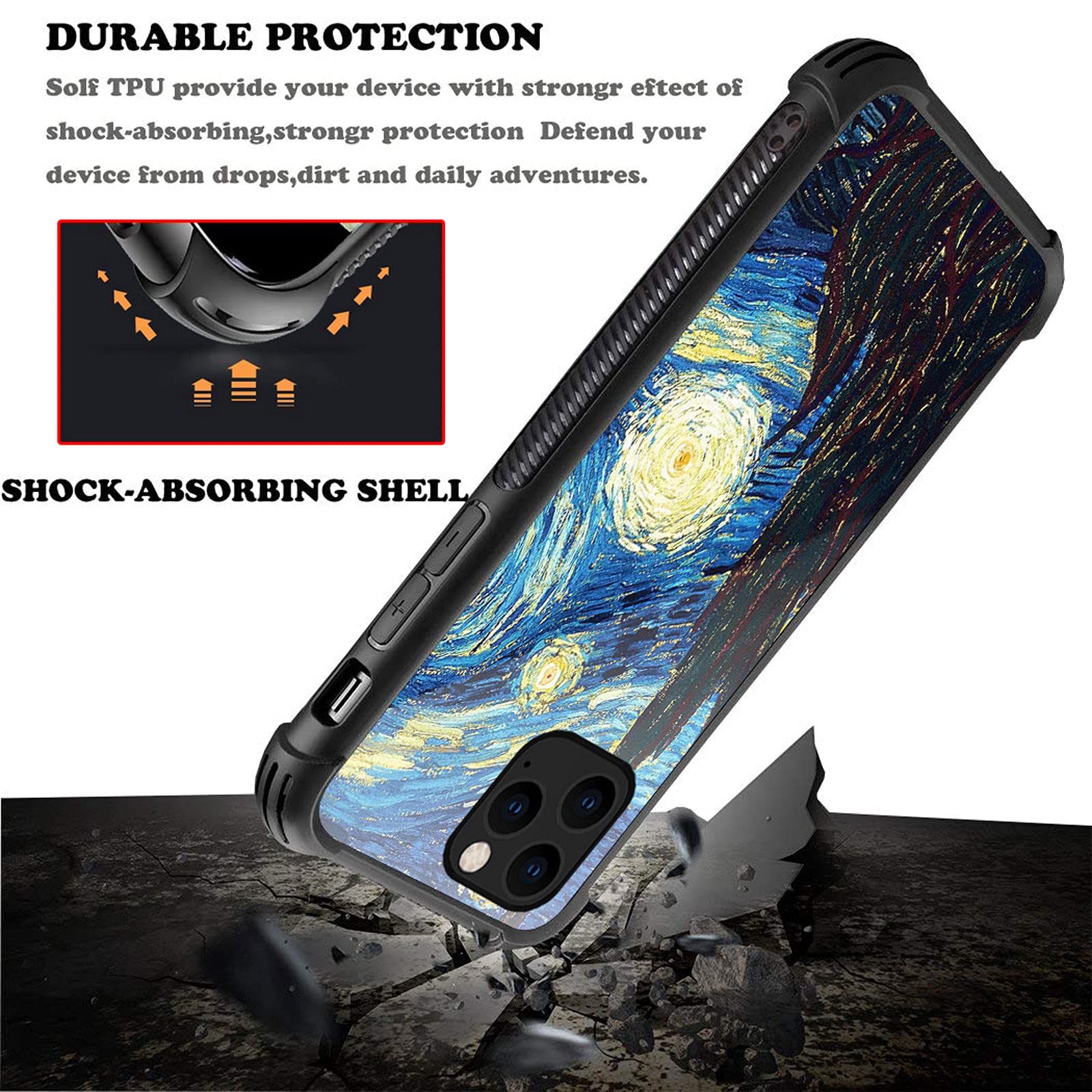 CARLOCA iPhone 13 Pro Case Shockproof Anti-Scratch Hard Acrylic The Starry Night Oil Graphic