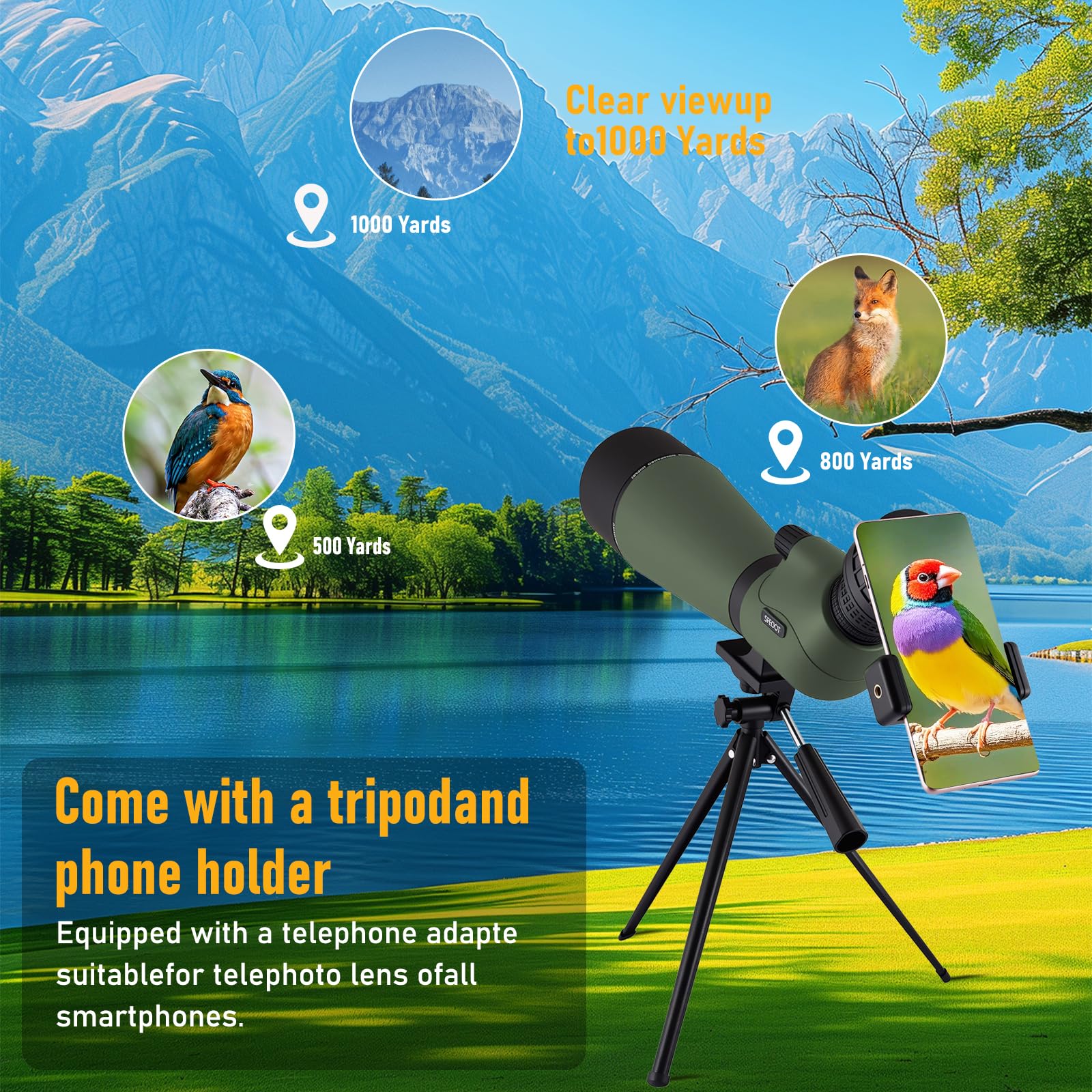 Spotting Scope 25-75X80 Hd With Tripod Carrying Pouch And Quick Cell Phone Holder, Clear Image With Bak4 Prism Spotting Scopes F