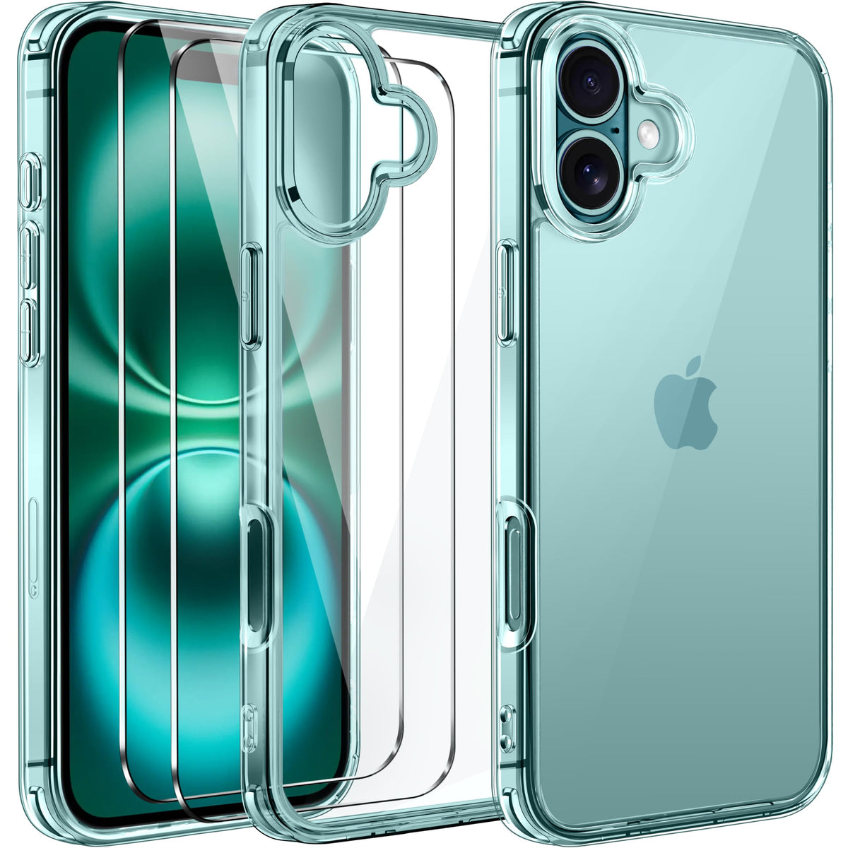 Ivoler 3 In 1 Clear Case Designed For Iphone 16 6.1'' 2024 With 2 Pack Tempered Glass Screen Protector Military Shockproof Prote